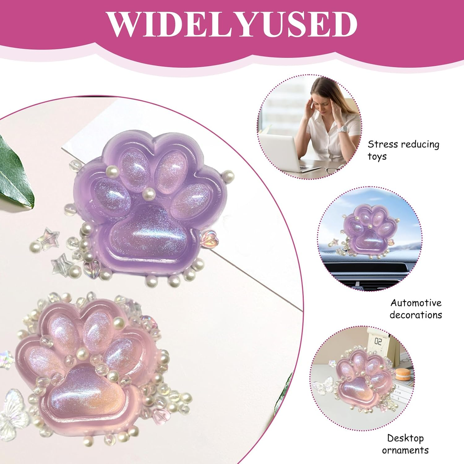 Pack of 2 Cat Paw Squishy, Cat Paws Squishy, Fufu Squishy, Taba Squishy Paw, Squishy Cat, Cute Soft Cat Paw Squeeze Toys, Suitable for Children and Adults to Relax (Pink, Purple) image number 2