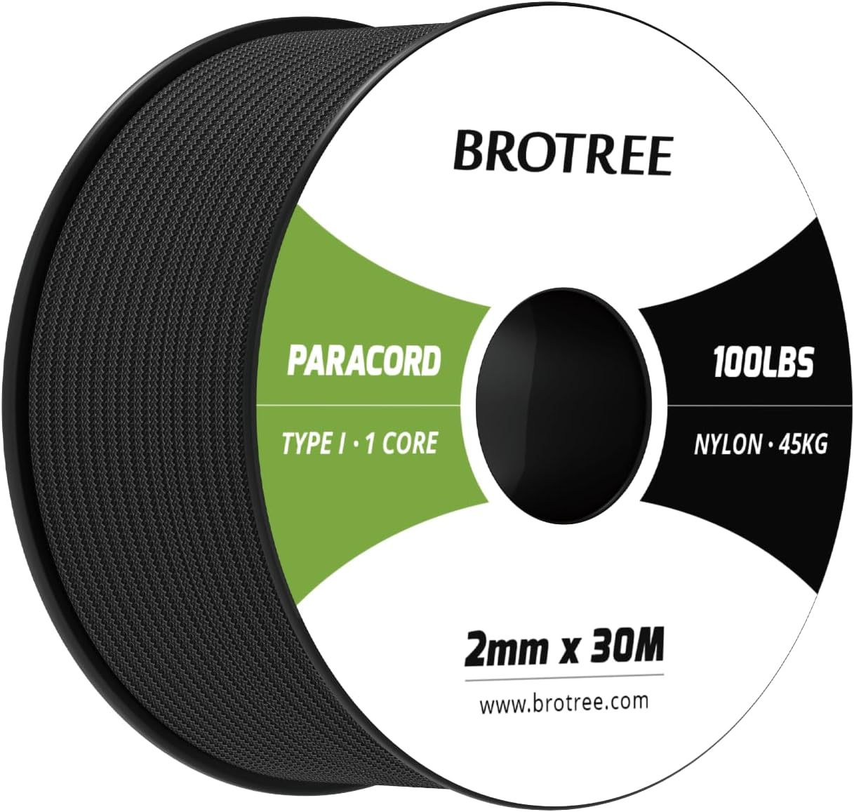 Brotree Paracord 2Mm 30M 100% Nylon Rope 1 Strand Parachute Cord for Outdoor, Craft, DIY - 45Kg Breaking Load (Black)