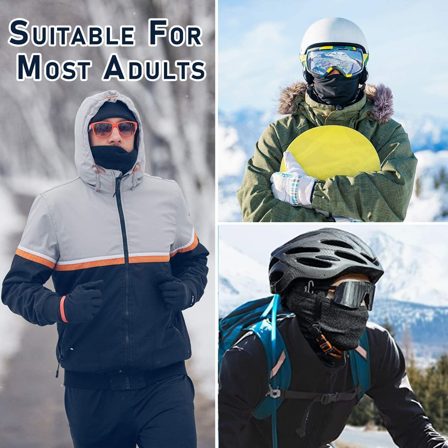 Cold Weather Balaclava Ski Mask with Thermal Fleece inside for Men Windproof Thermal Winter Scarf Mask Women Neck Warmer Hood Black image number 1