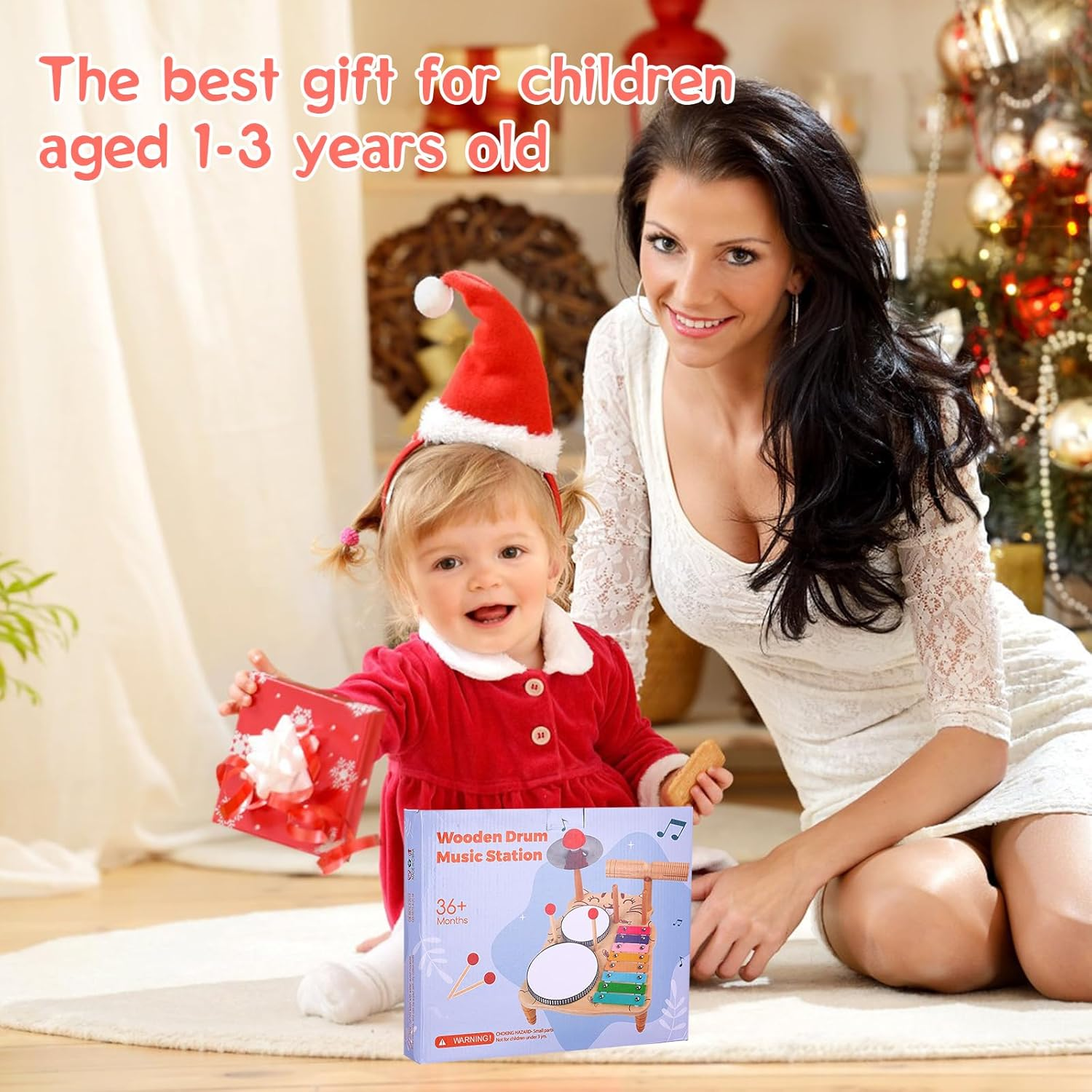 Wooden Drum Set for Toddlers, Baby Musical Instrument Set Kids Toys, Natural Wooden Montessori Toys Xylophone Music Kit Baby Sensory Toys Months Birthday Gifts for Girls Boys image number 5