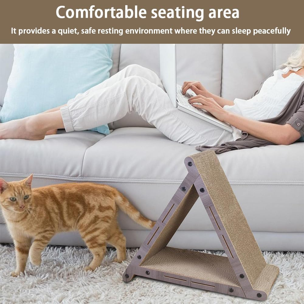 Triangle Cat Scratching Post, 3-Sided Corrugated Cardboard Scratcher Pad, Vertical Cat Scratch Board for Claw Grinding and Furniture Protection image number 1