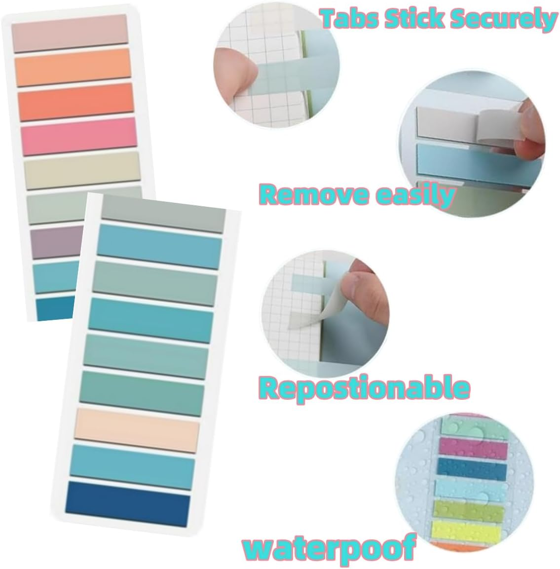 1200Pcs Book Tabs,Sticky Tabs for Annotating Books,Notebook Page Markers,Multi-Color Writable and Repositionable Book Flag Strips for Office,School,Home image number 2