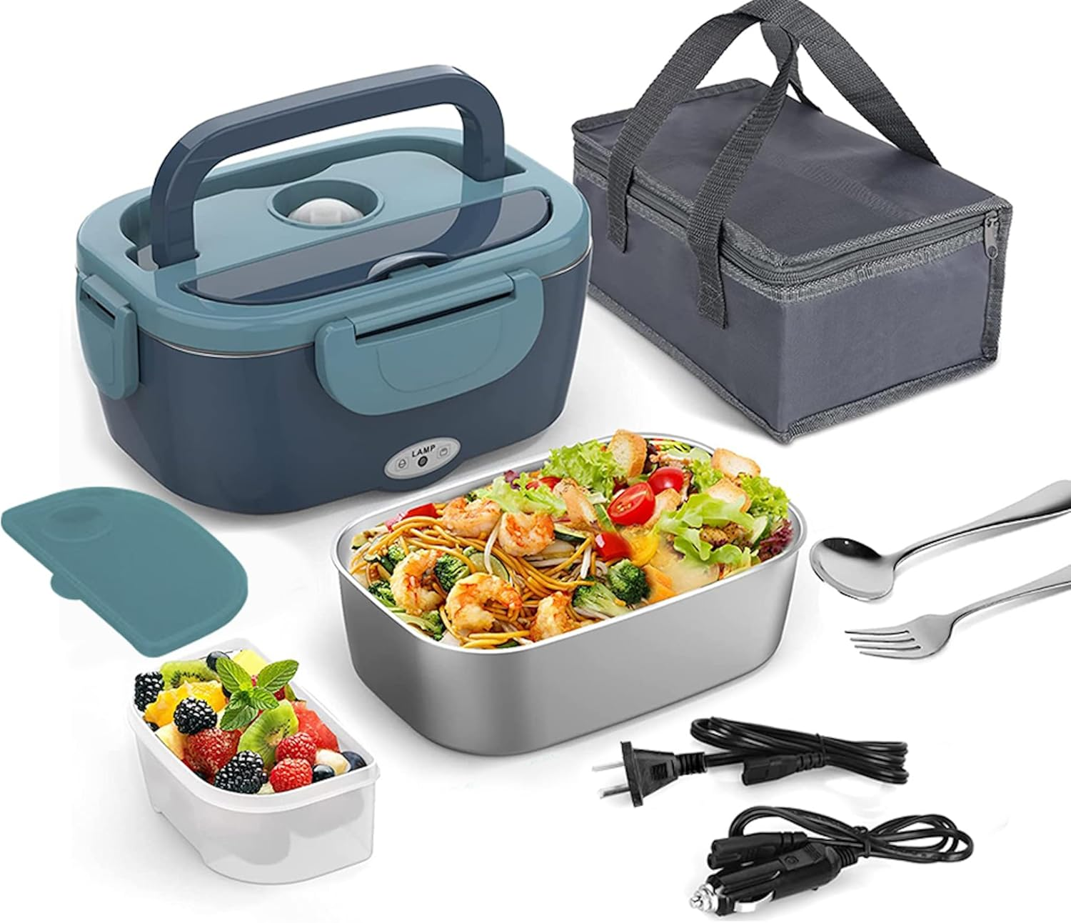 Electric Lunch Box 80W Food Heater for Adults, 240V Portable Lunch Warmer for Car/Truck/Office, Includes SS Fork & Spoon, Insulated Carry Bag image number 1