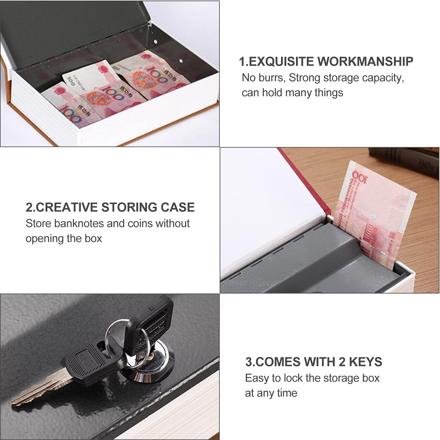 Book Safe Box, Portable Hidden Security Book Storage Case with Key Lock Travel Home Jewelry Passport Money Cash Secret Security Lock Box 18 X 11.5 X 5.5Cm / 7.09 X 4.53 X 2.17Inch image number 3