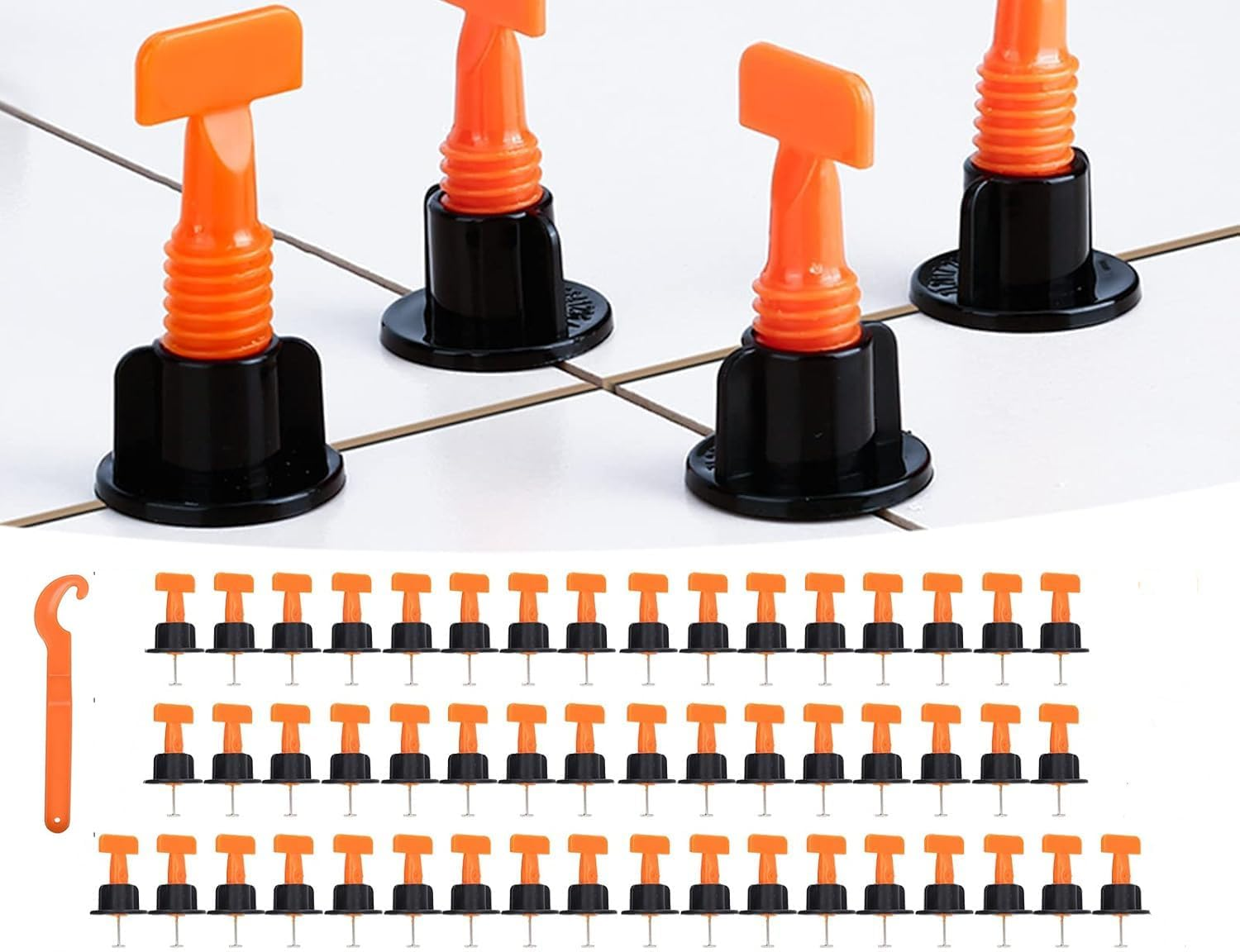 50Pcs Tile Leveler Spacers, Reusable Tile Leveling System Kit with Special Wrench, Tile Installation Tool Kit for Building Walls & Floors image number 4