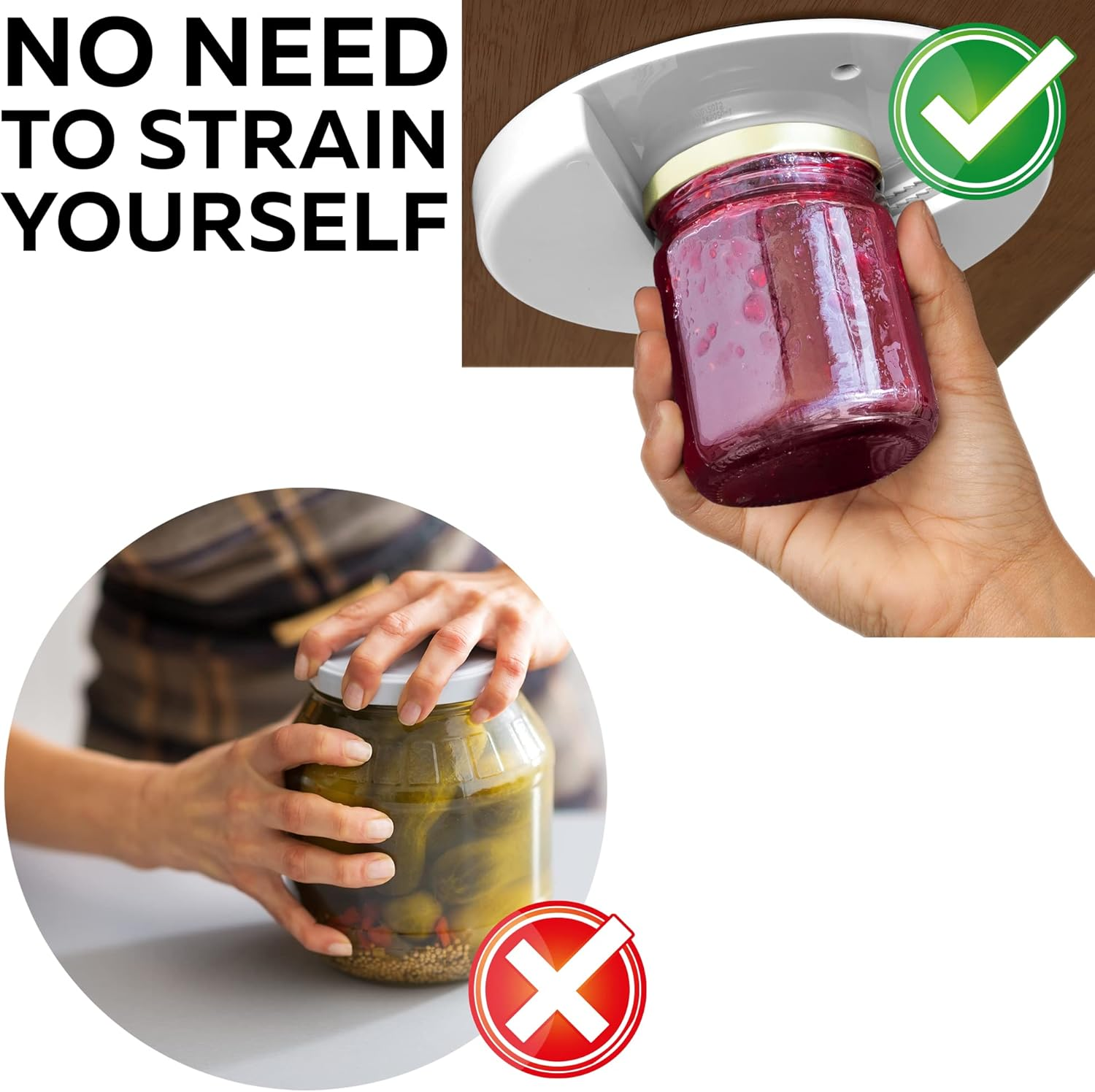 Under Cabinet Lid Jar Opener - for Weak Hands and Seniors with Arthritis - Heavy Duty, Allows to Easily Unscrew Any-Size Lid - Effortless Bottle & Can Opener for Your Kitchen