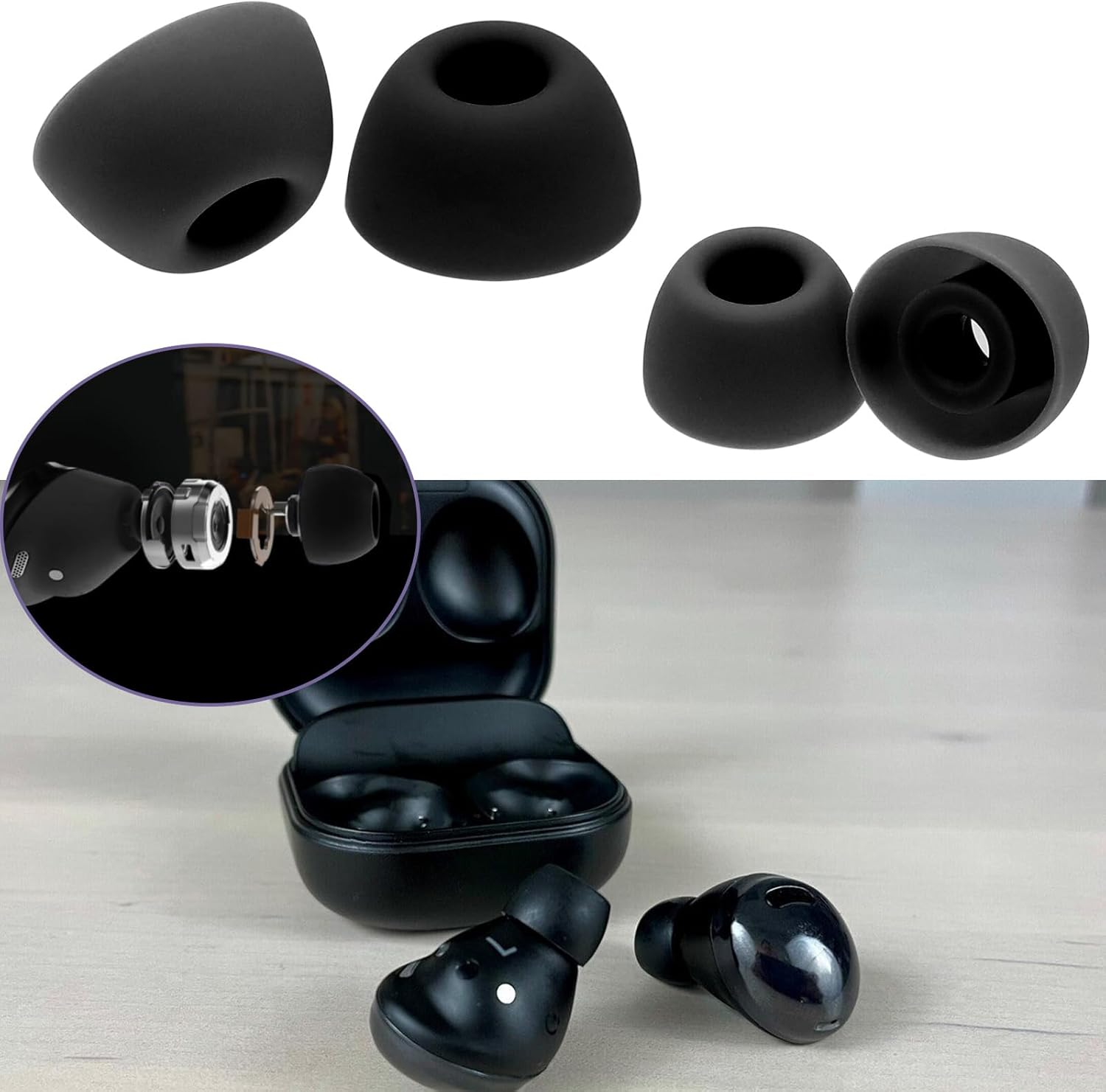 6 Pairs Silicone Earbuds Compatible with Samsung Galaxy Buds 2 Pro Replacement Earbuds Tips Small/Medium/Large 3 Size, Black image number 3