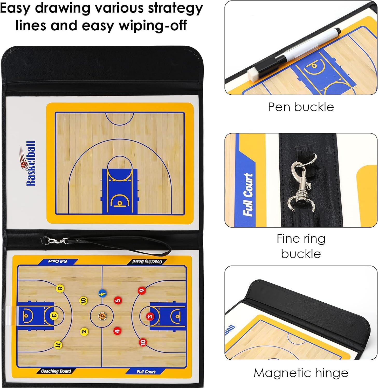 Basketball Coaching Board Coaches Clipboard Tactical Magnetic Board Kit Portable Strategy Coach Board Coach Training Equipment with Magnets, Marker Pen and Zipper Bag image number 2