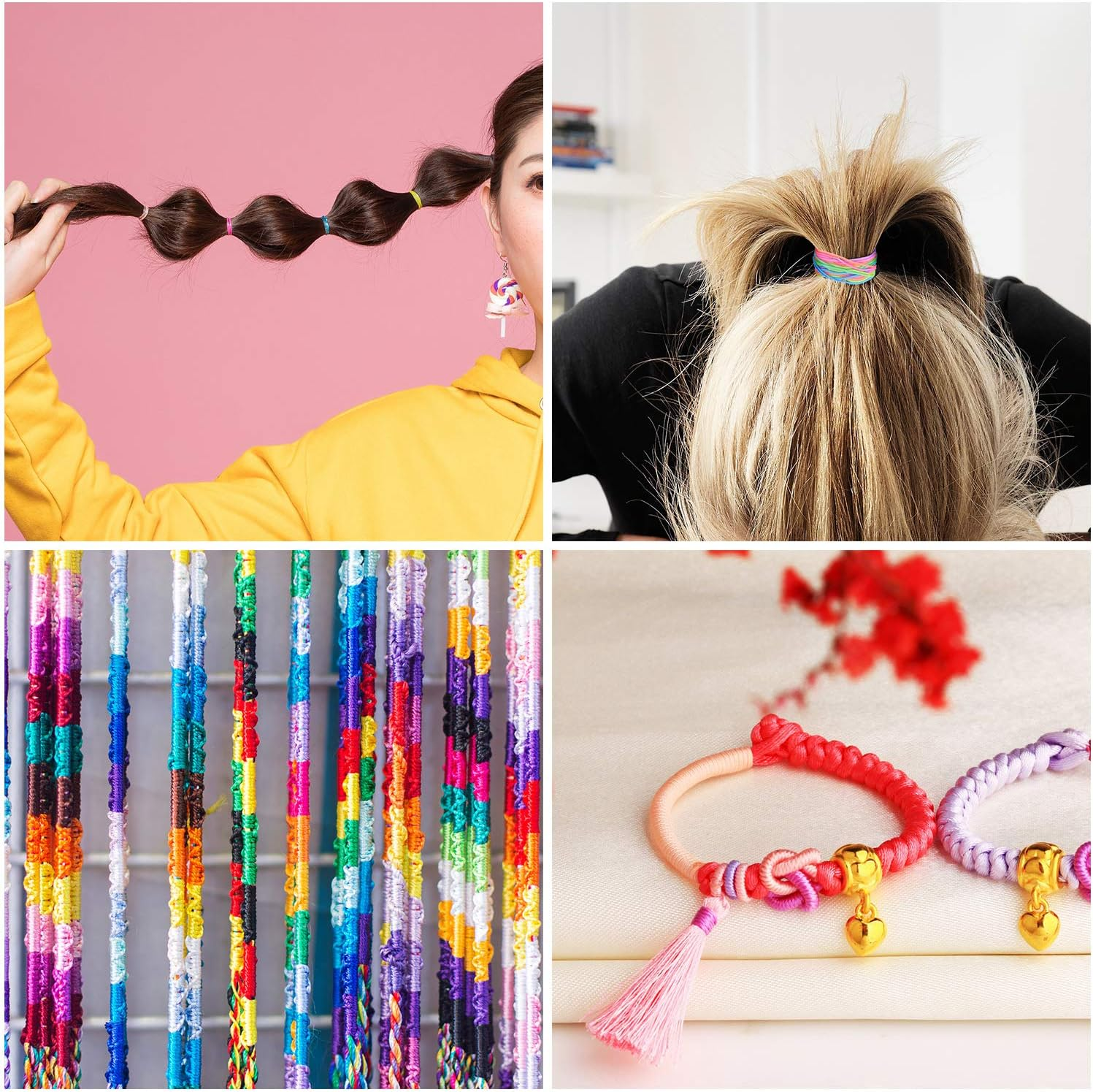 Elastic Cord, Beading Cords Threads, Rainbow Color Stretch String Cord, Fabric Crafting String for Bracelet, Jewelry, Necklace, Craft Making, Braided Hair Tie, Pony Beads Toys String Cord(1Mm, 100M)