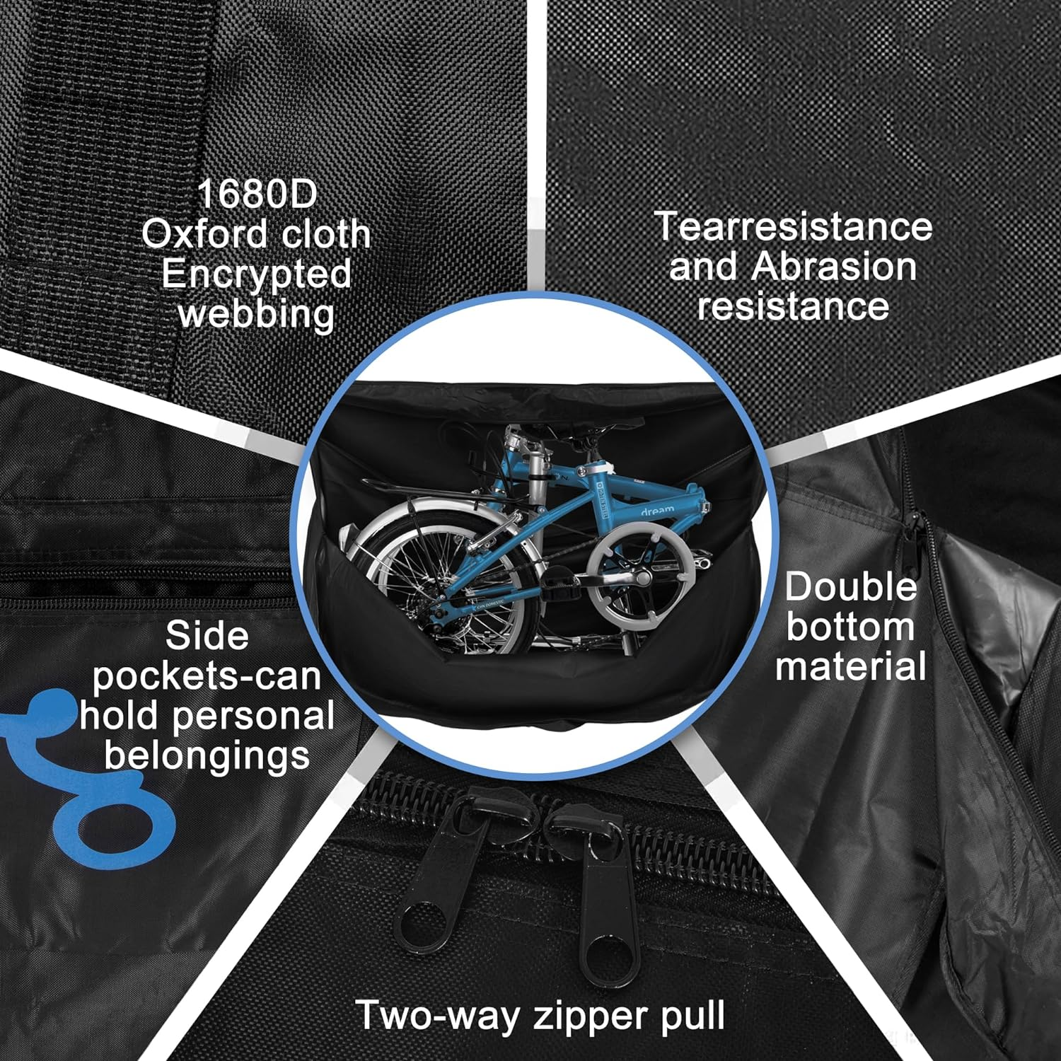 AIWFL Folding Bike Travel Bag Waterproof Bicycle Travel Carrying Case Outdoor Bike Transport Bag for Air, Train Travel Bicycle Storage Bag for 26-29 Inch Bike image number 4