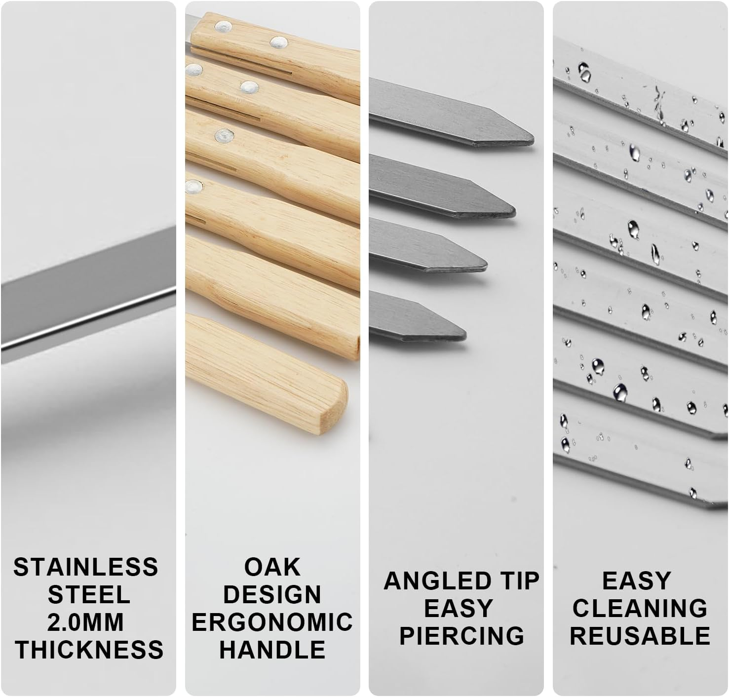 Professional Kabob Skewers, 23 Inch Heavy Duty Large Wide Reusable BBQ Barbecue Skewers, Stainless Steel Sticks with Nonslip Wooden (Flat-12 Pcs) image number 4