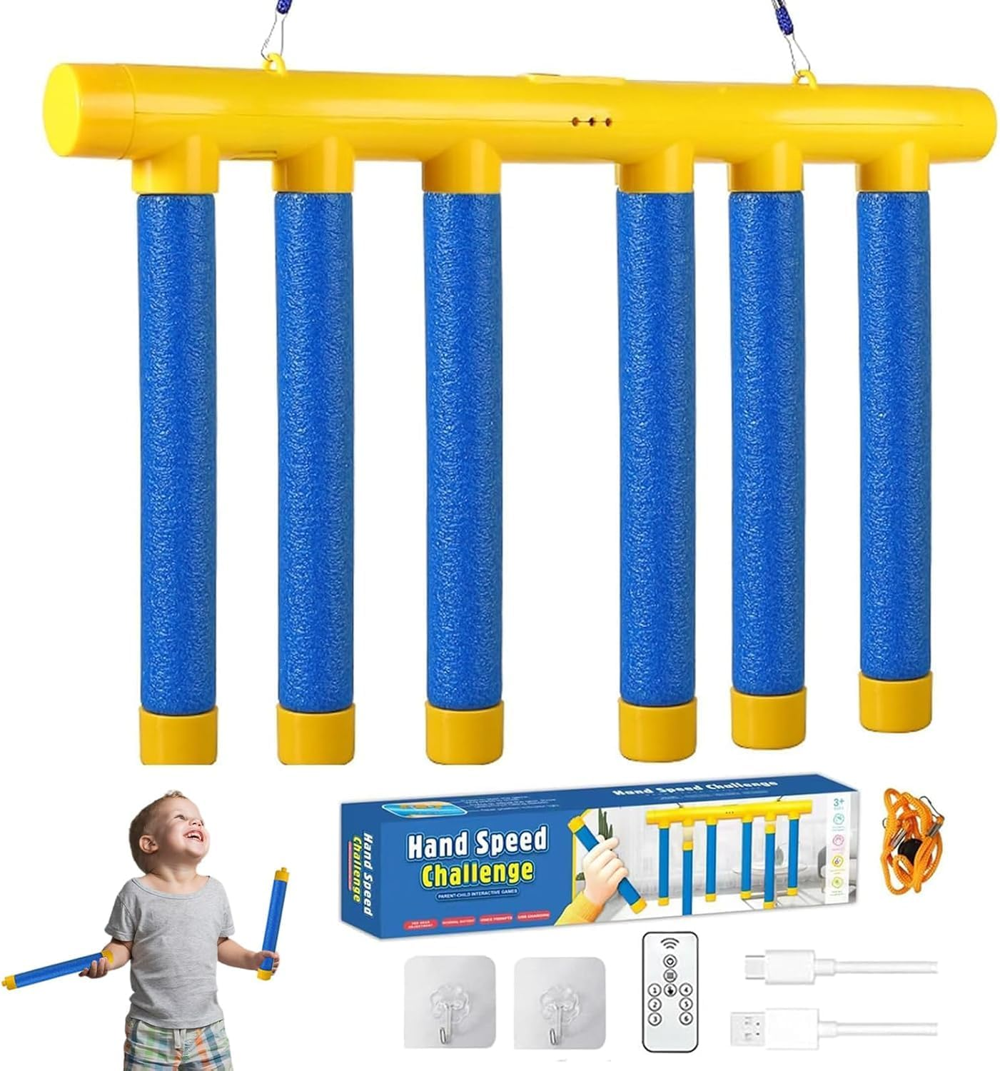 Reflex Drop Sticks Challenge Game with Remote Control - Hand Eye Coordination Training Tool for Kids & Adults, Reaction Time Test Game with 3 Speed Levels (Blue) image number 2