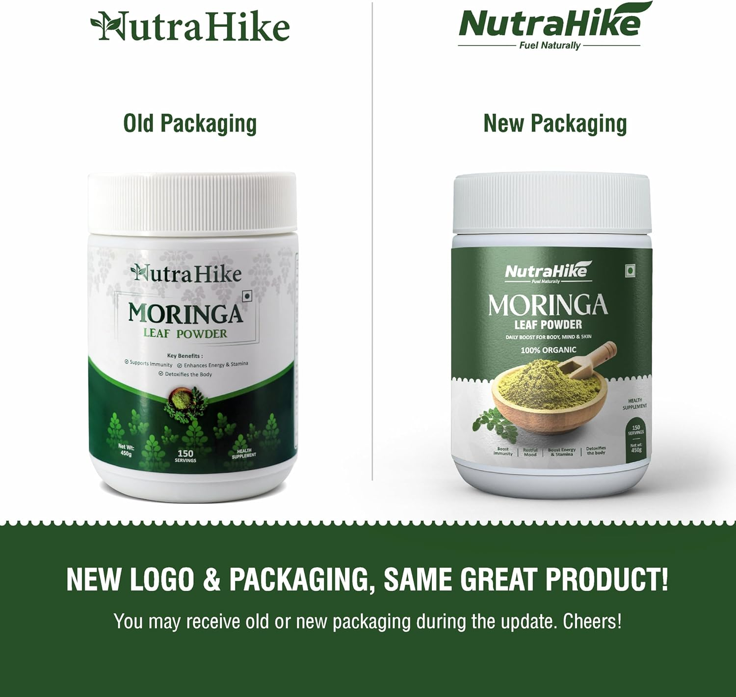 Nutrahike Moringa Leaf Powder 450G &ndash; 100% Pure Superfood, Rich in Vitamins & Antioxidants &ndash; Natural Energy, Immunity & Detox Support &ndash; Vegan, Gluten-Free Green Powder