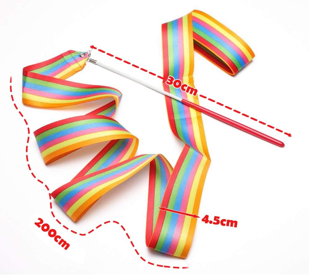 10 Pieces 2 Metre Art Gymnastics Rhythmic Band Swirling Baton Bar, Gym Dance Ribbon Wall Streamer and Stick for Children, Rainbow image number 5