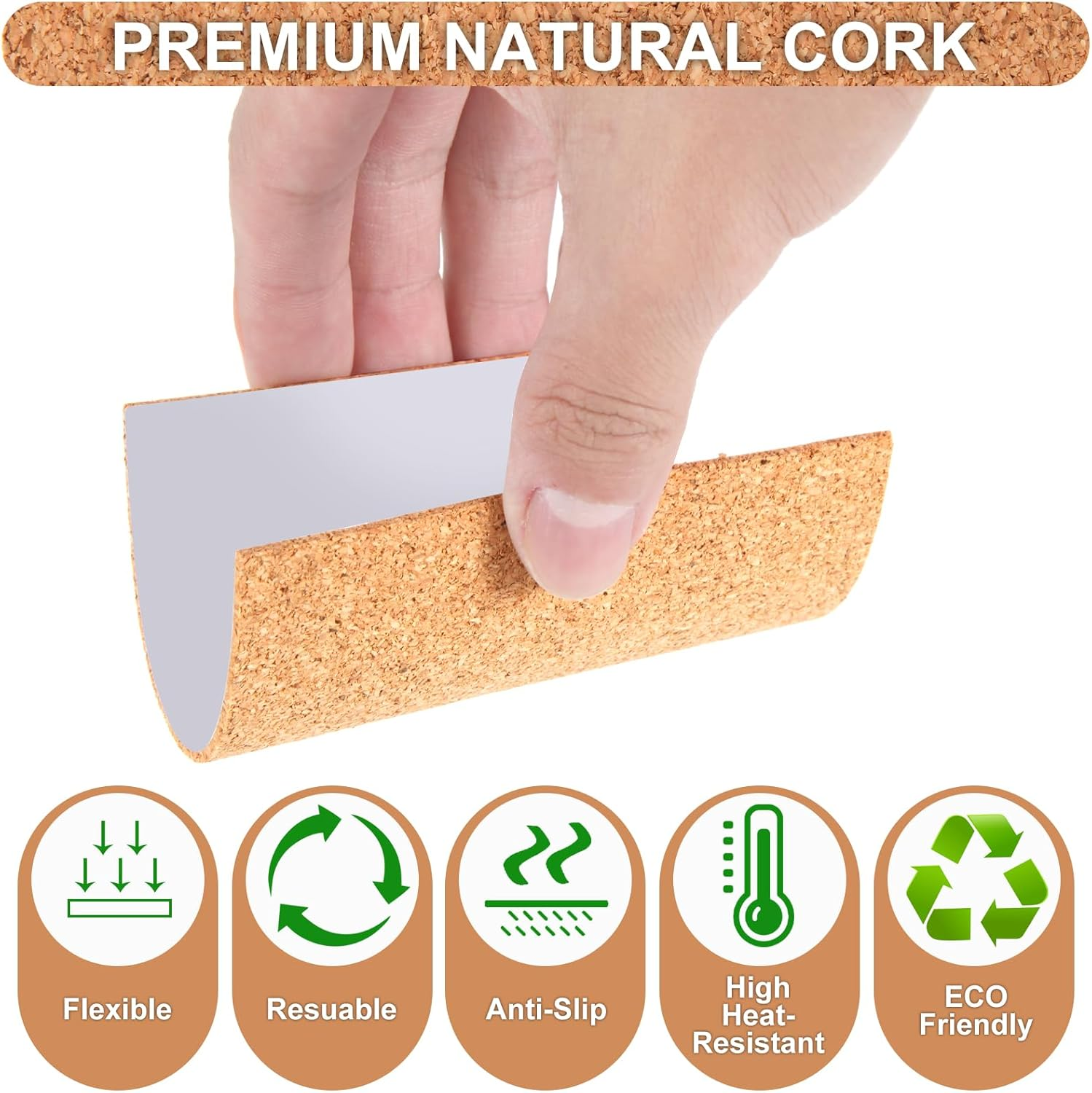 YBVABE Self-Adhesive Cork Coasters Squares 10X10Cmx2Mm &ndash; 60 Pack Thin Cork Sheets for DIY Crafts, Wall D&eacute;cor & Drink Protection &ndash; Natural Lightweight Coasters Pads for Home or Office