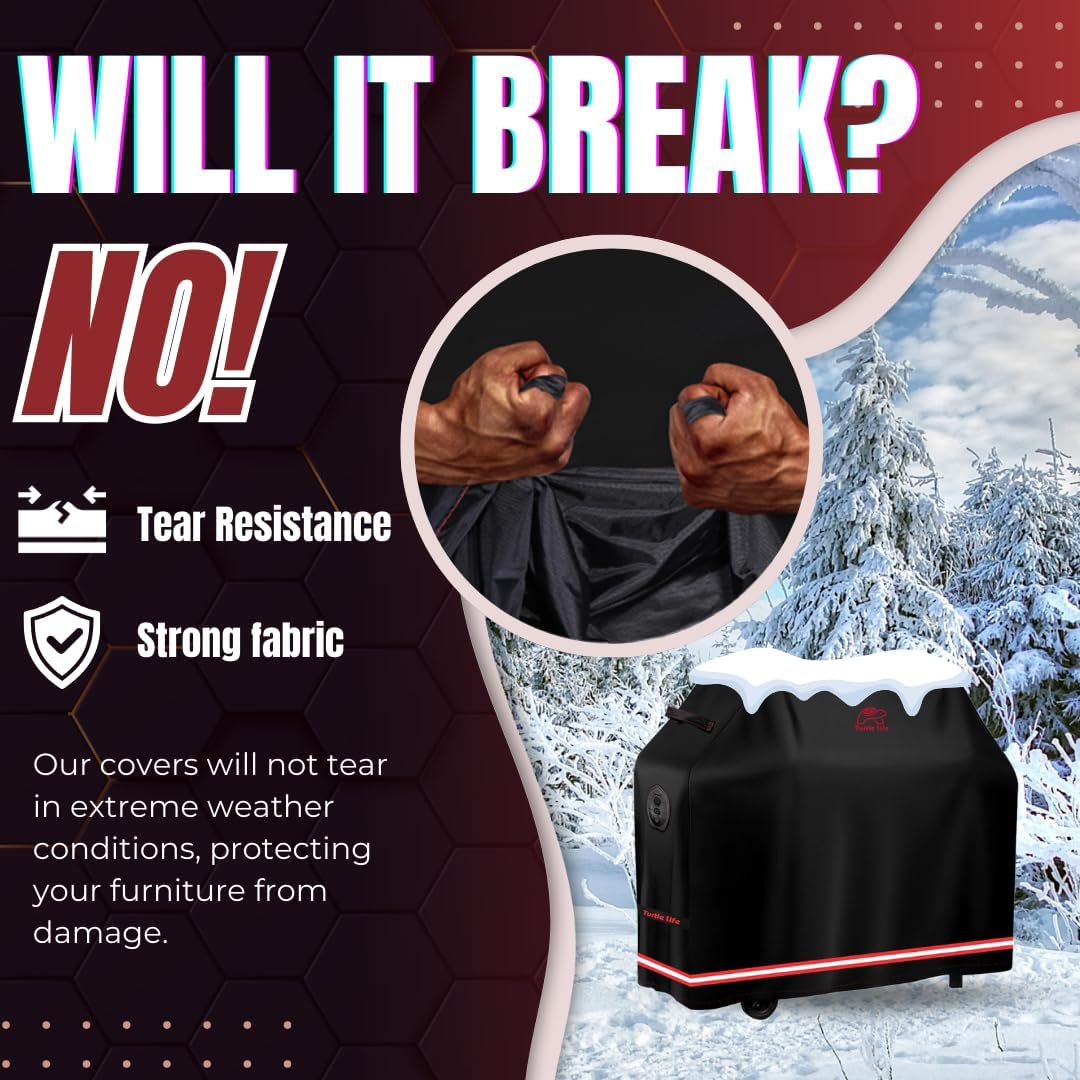 Turtle Life BBQ Grill Cover, 72 Inch Heavy Duty Waterproof 4-6 Burner Barbecue Gas Grill Covers for Weber Genesis Char-Broil Brinkmann, No Fading within 2 Years, Black image number 3