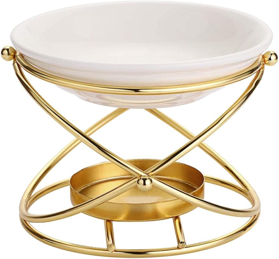 Generic Meltinging Essential Oil Warmer, Burner Ceramic Oil Tealight Holder Bedroom Decor Christmas Housewarming Gift, Golden image number 5