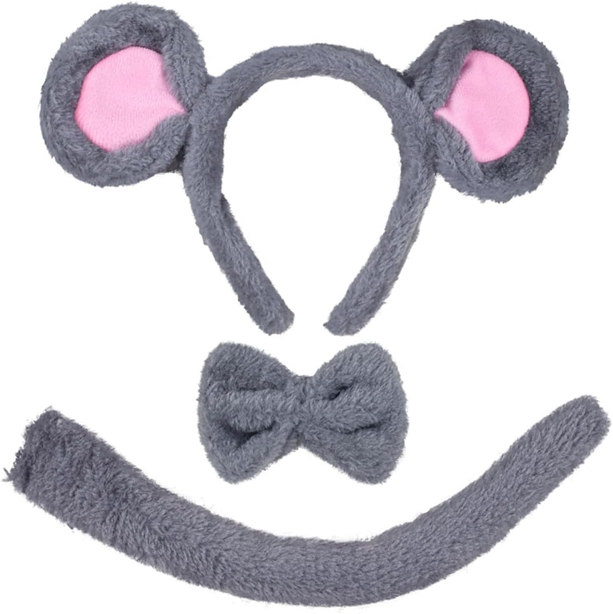 3 PCS Children'S Mouse Costume Set Includes Mouse Ears, Headband,Tail, Bow,Children'S Adult Animal Costume Accessories,Cosplay Party,Girl Role Playing Accessories Set (Mouse) image number 4