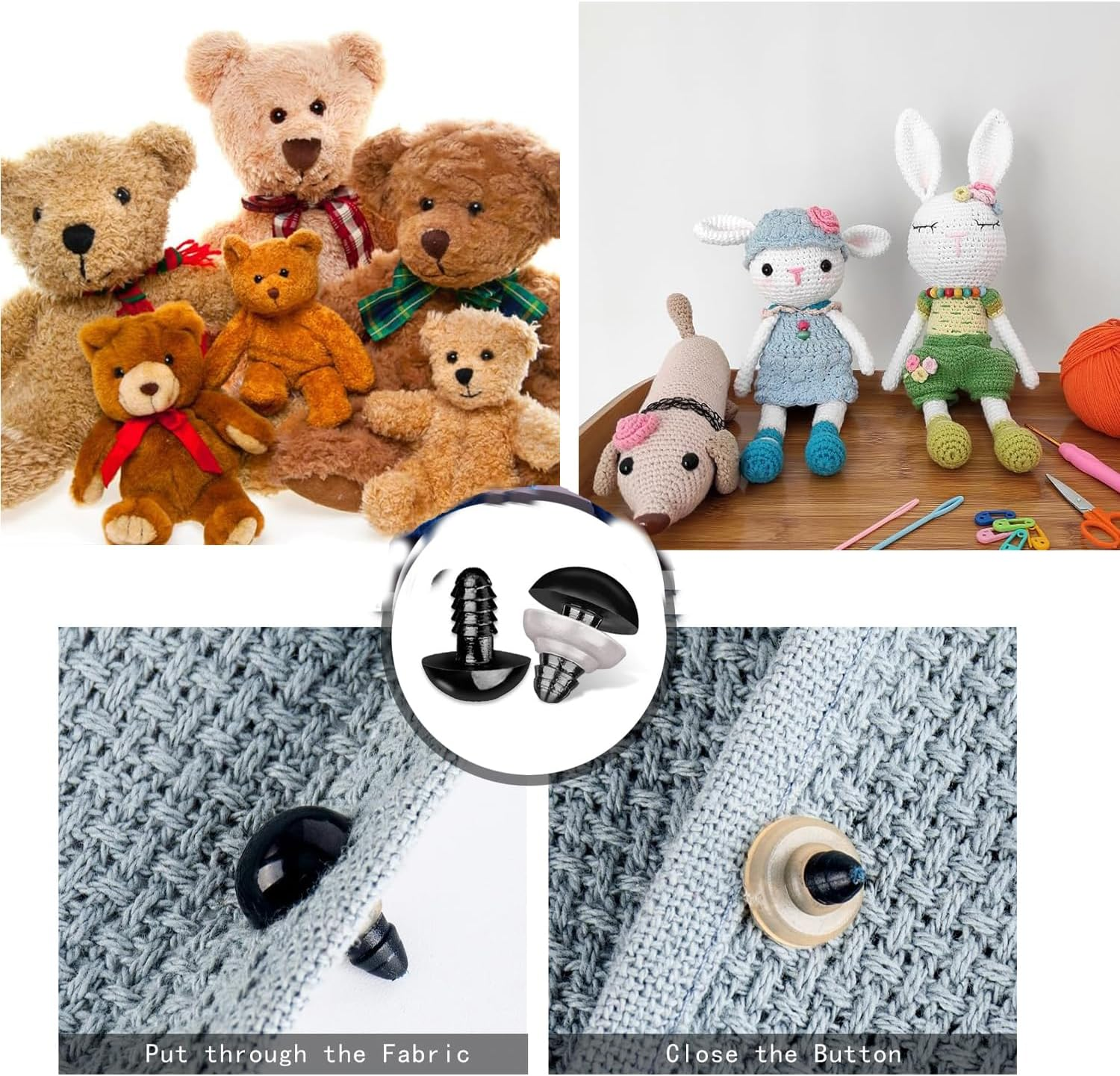 Safety Eyes Plastic Craft Eyes with Washers for Amigurumi Stuffed Animal Crochet Projects Teddy Bear Puppet Toys DIY Crafts Making