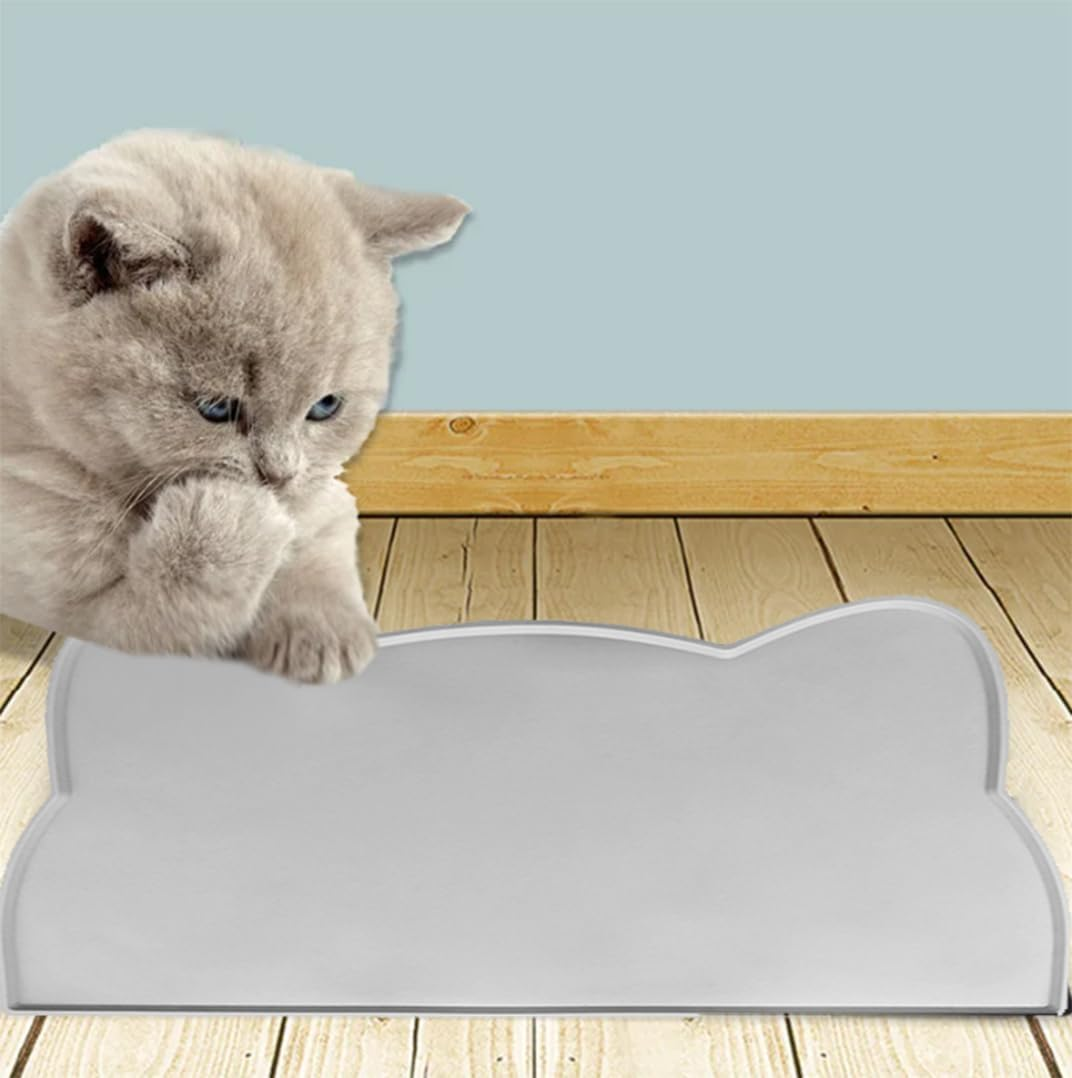 2Pcs Pet Feeding Mat, Betterjonny 24 * 44Cm Silicone Cat Food Mat Pink Grey Non-Slip Food Mat Raised Edge Waterproof Dog Water Bowl Tray Cushion image number 4