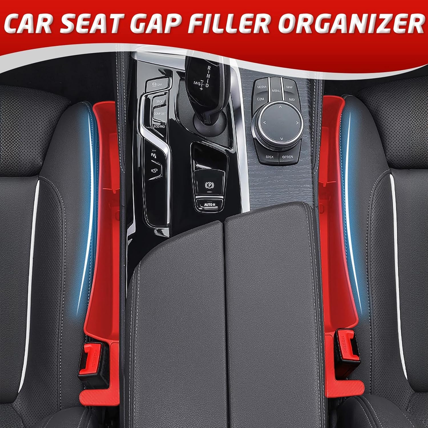 2PCS Car Seat Gap Filler Organizer,Multifunctional Car Gap Fillers with USB and Phone Holder,Auto Interior Accessories,Universal Car Seat Storage Organizer between Seats for Phone,Keys (Red) - Red image number 2