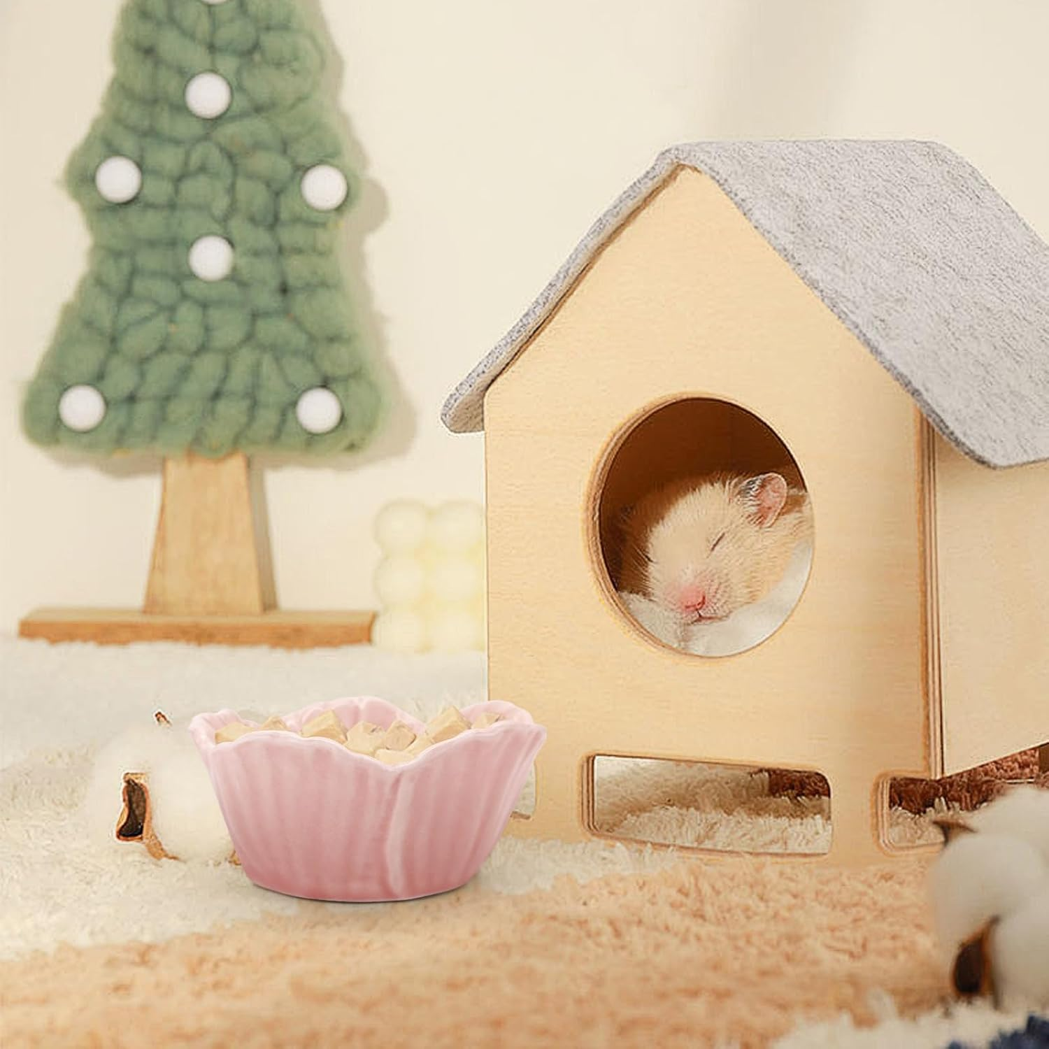 Small Ceramic Hamster Bowl, Easy to Clean anti Flipping Hamsters Food and Water Bowl, Small Animal Bowls for Dwarf Hamster, Parrots (Yellow+Green, S,2Pcs) image number 4