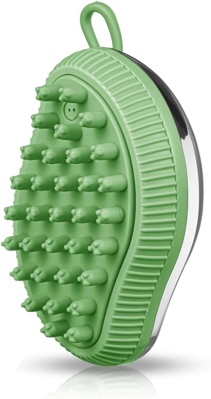 Pet Grooming Bath Massage Brush with Soap and Shampoo Dispenser Soft Silicone Bristle for Long Short Haired Dogs Cats (Green)