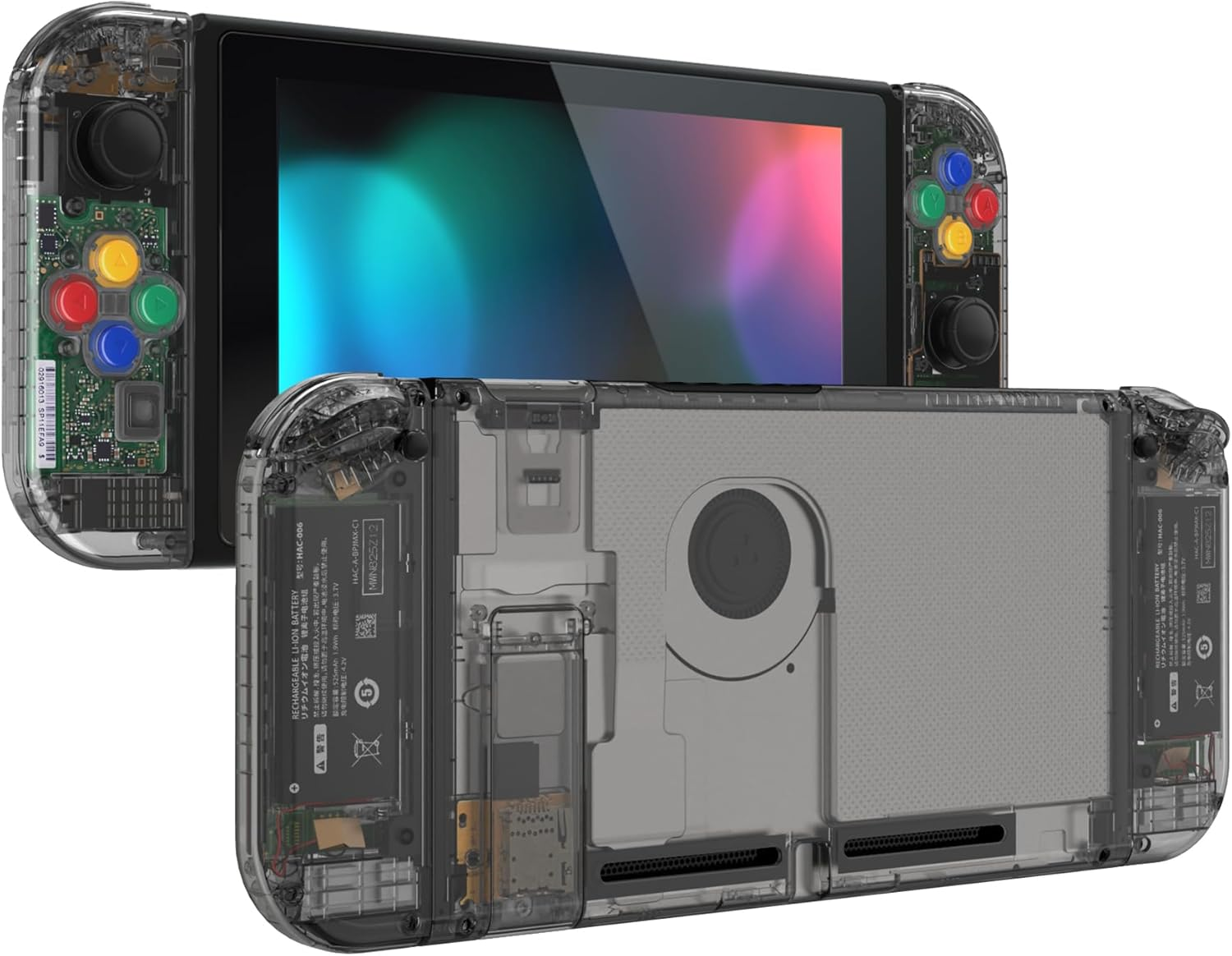 Extremerate DIY Replacement Shell Buttons for Nintendo Switch, Crystal Glacier Blue Custom Back Plate for Switch Console, Housing Case with Colorful Buttons for Joycon Handheld - No Controller