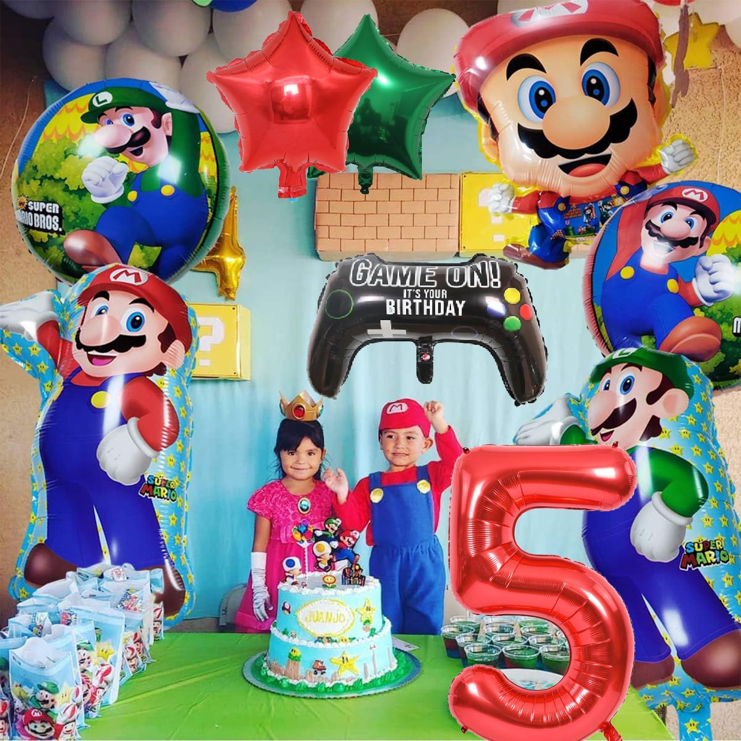 Super Marios Party Decoration - Mario Balloons, Mario Bros Foil Balloons, Banner for Kids Boys and Girls, Game Theme Decorations, 5Th Birthday Party Supplies (Number 5)