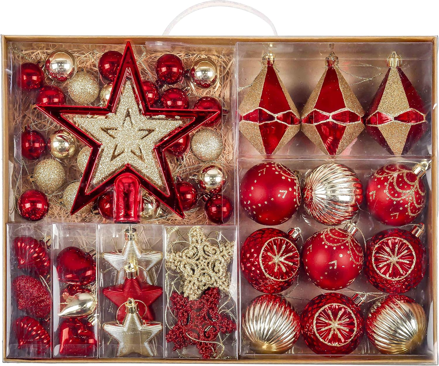 Valery Madelyn Ornaments for Christmas Trees, 70Ct Red and Gold Shatterproof Christmas Tree Decorations, Luxury Hanging Ball Ornaments Bulk for Xmas Holiday Decor image number 5