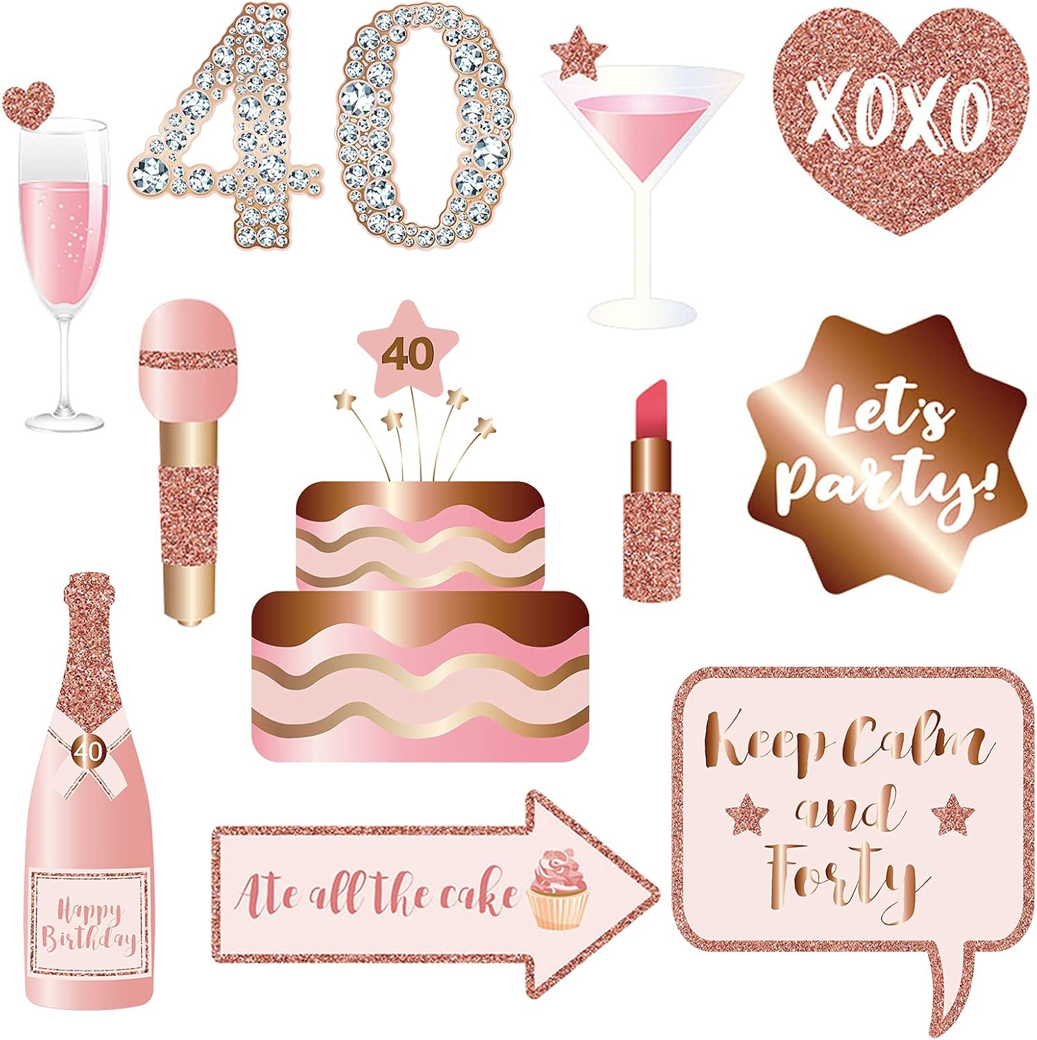 40Th Birthday Party Photo Booth Props and Signs, Rose Gold 40 Birthday Party Selfie Props Kit with Sticks for Girls Women, Forty 40Th Happy Birthday Party Decorations Supplies Favors image number 2