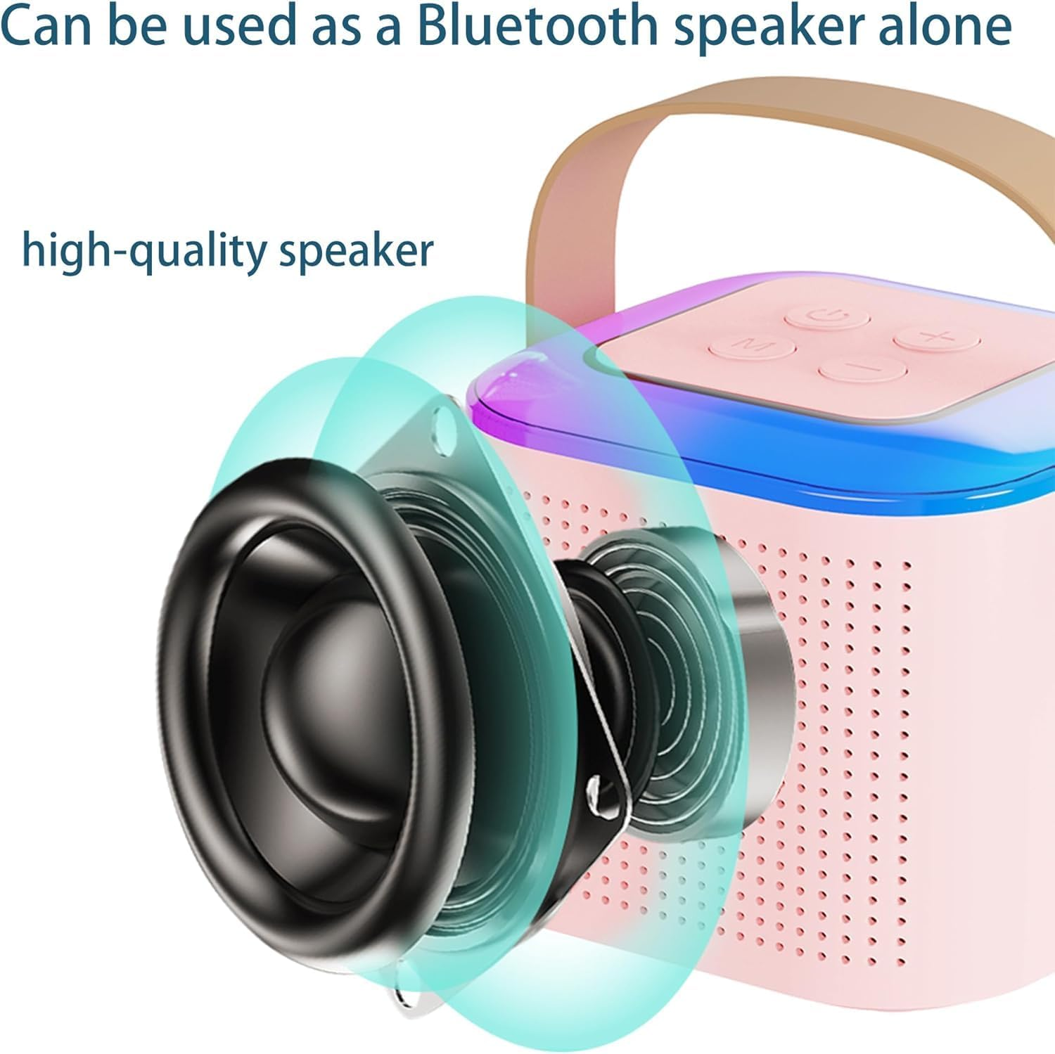 Mini Karaoke Machine,Portable Bluetooth Speaker with 2 Wireless Microphone, Funny Toys for Girls Boy Ages 4-12 Years Old, Led Lights, Gifts for Kids Birthday Christmas Home Party (Pink) - White image number 7