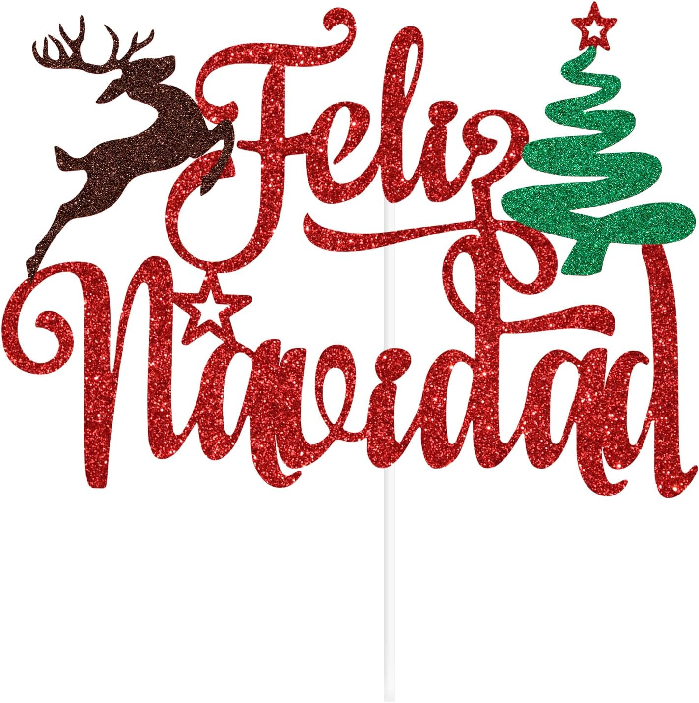 Red Glitter Feliz Navidad Cake Topper, Xmas Santa Christmas New Year Cake D&eacute;cor, Spanish Merry Christmas Themed Holiday Party Decorations Supplies image number 5