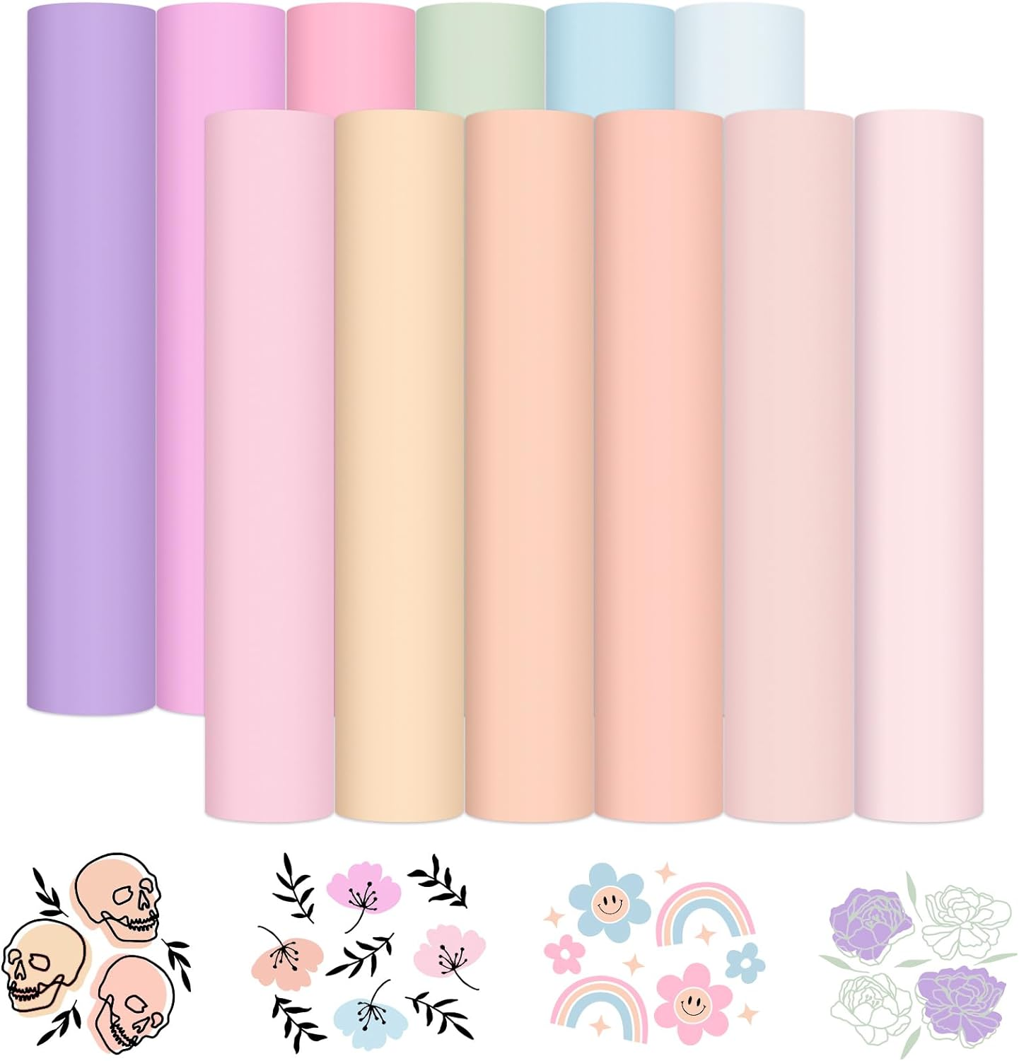 Vinyl Frog Pastel Adhesive Vinyl Bundle - 12 Sheets 12"X12" Matte Boho Craft Vinyl 12 Assorted Colors Vinyl Packs for Most Kinds of Cutting Machines, Car Decal, Decor Sticker image number 2