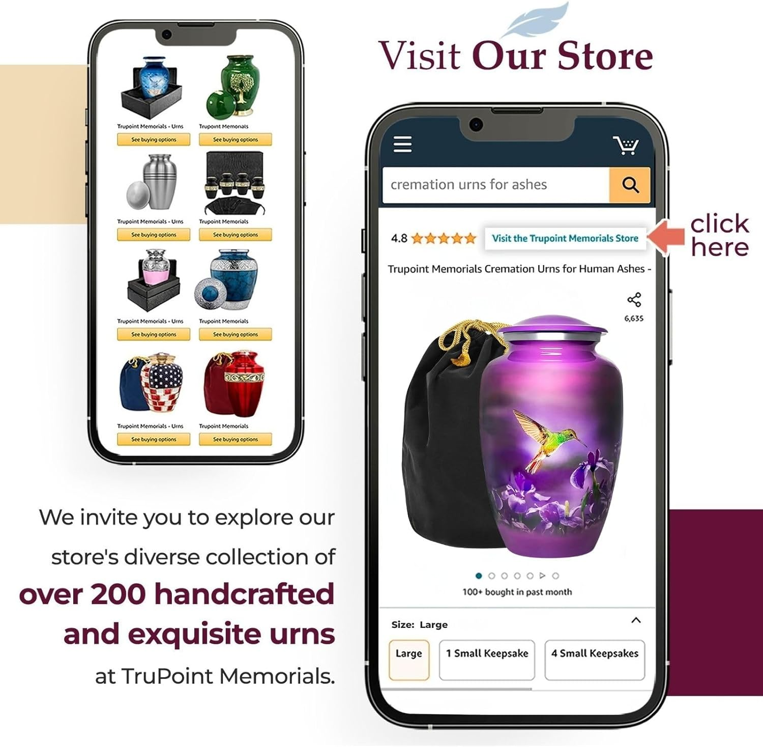 Trupoint Memorials Cremation Urns for Adult - Hummingbird Urn - Handcrafted Cremation Urn, Large Burial Urns for Ashes - Urns for Human Ashes Adult Female, Urn for Ashes for Women - up to 200 LBS image number 6