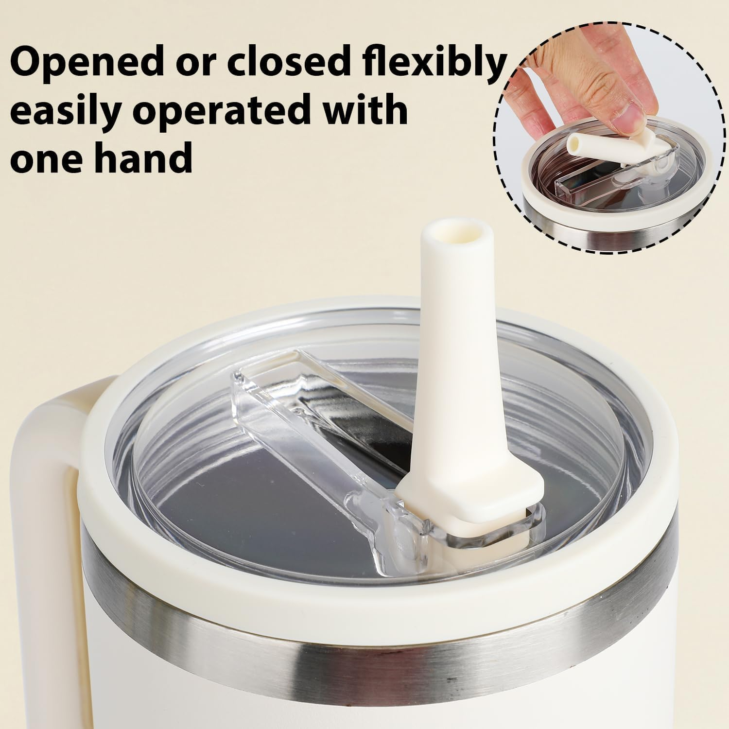 2Pack 40 Oz Tumbler Lid Replacement, Compatible with Stanley Cup,Spill Proof Splash Resistant Tumbler Lids,Tumbler Flip Straw Lid,Replaceble Tumbler Flip Straw Lid,(Beige) image number 4