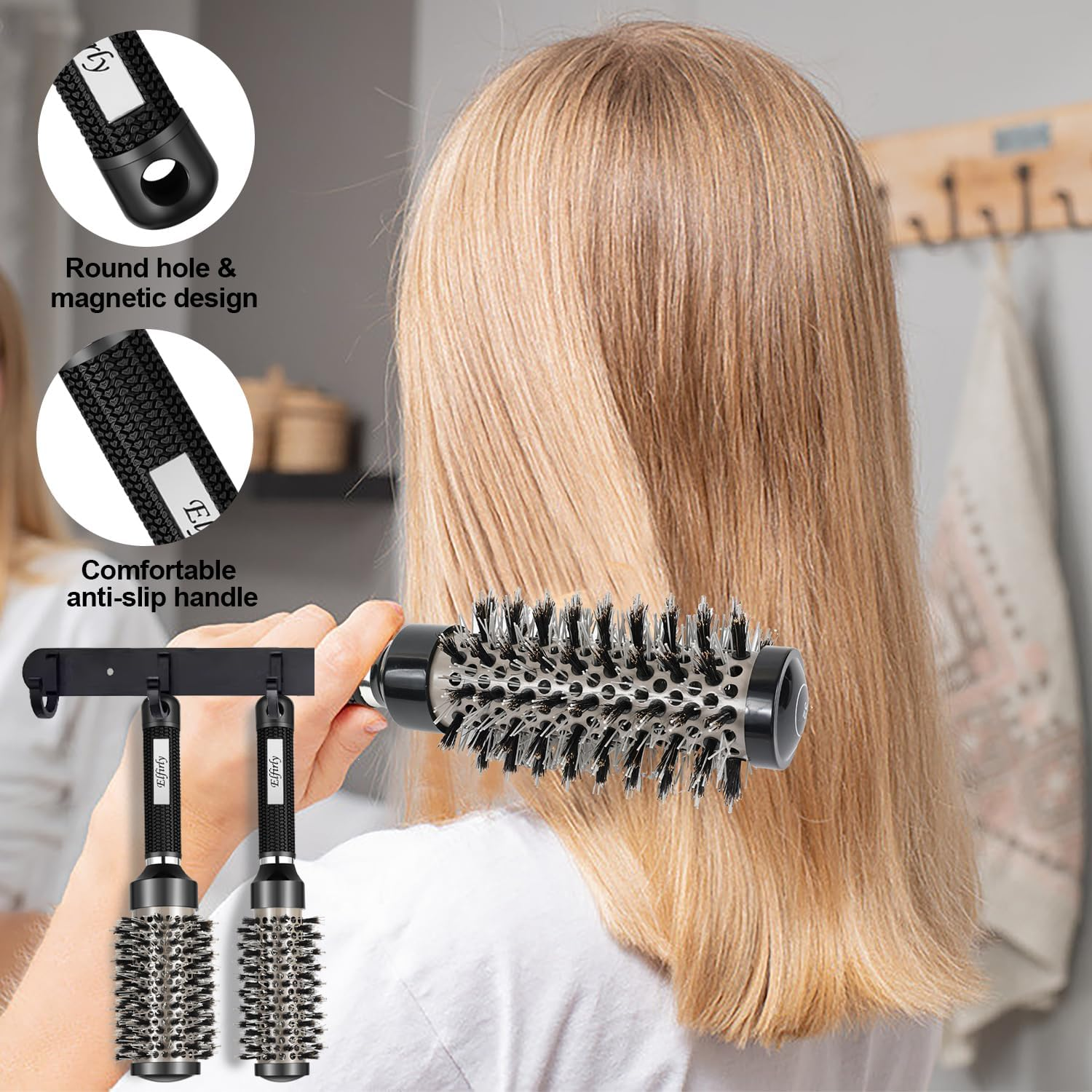 Round Brush for Blow Drying, Ceramic round Hair Brush for Blow Out with Boar Bristles, Ionic Tech, for Hair Curling, Styling, Adding Volume (3 Pack - Barrel 1.3 Inch, 1.7 Inch, 2.1 Inch) image number 1