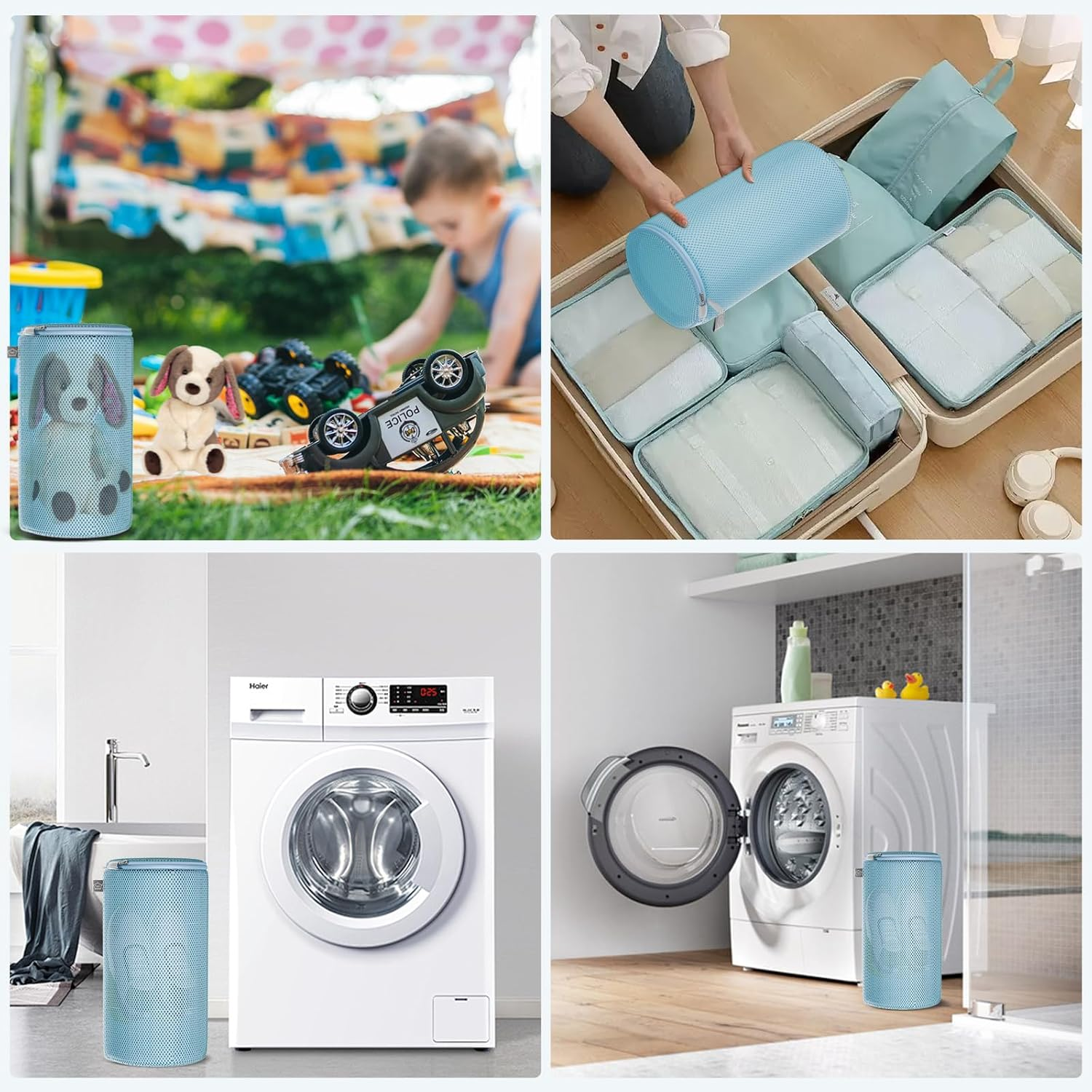 Kimmama Shoe Washing Machine Bag,Laundry Shoes Bag,Sandwish Mesh Sneaker Washing Machine Bag,Shoe Cleaning Sack for Gym Shoes,Sneaker,Slipper, Blue, 8X8X15" image number 2