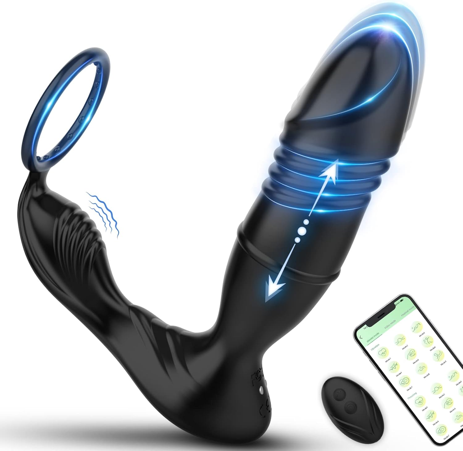 Vibrators Large with App, Prostate Vibrator Stimulator with 9 Telescopic Modes 9 Vibration Modes Plug Sex Toy with Shock Function, Ring Stimulation Massager Dildo for Men Couple Gay image number 1