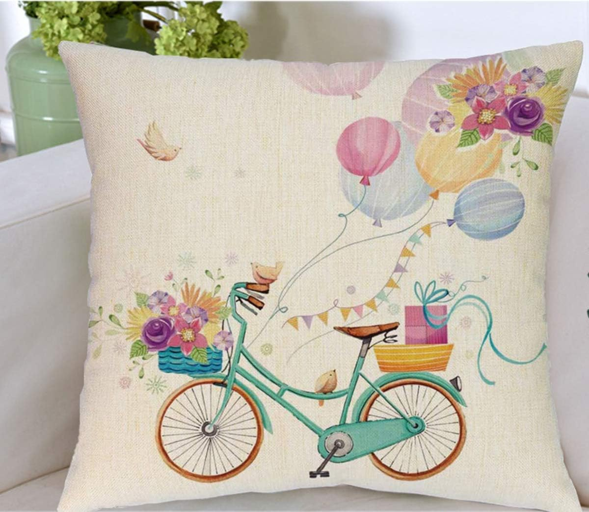 Spring Pillow Covers 18X18 Spring Decorations Set of 4 Decorative Pillow Cases Hello Spring Bicycle Butterfly Cotton Linen Holiday Throw Cushion Covers for Spring Season'S Home Farmhouse Decor image number 4