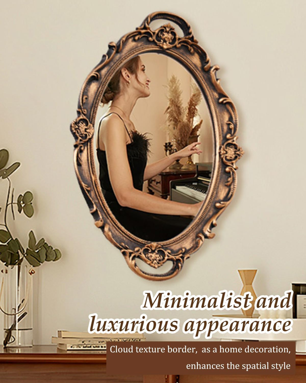 XPXKJ Vintage Gold Mirror Tray Vanity Tray for Dresser Perfume Storage Decorative Mirrored Glass Tray Coquette Room Decor, Bedroom, Bathroom Oval Antique Serving Makeup Organizer image number 3