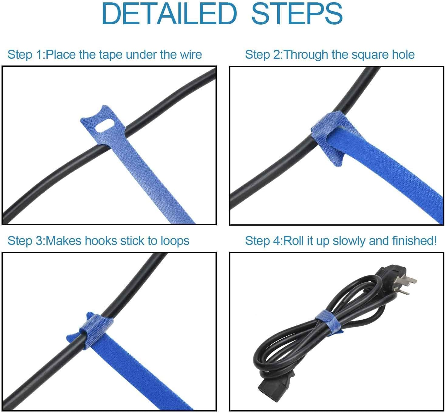 60PCS Reusable Fastening Cable Ties, 6-Inch Adjustable Cord Ties, Microfiber Hook Loop Cords Management Wire Organizer Wraps (Assorted Colors) image number 2