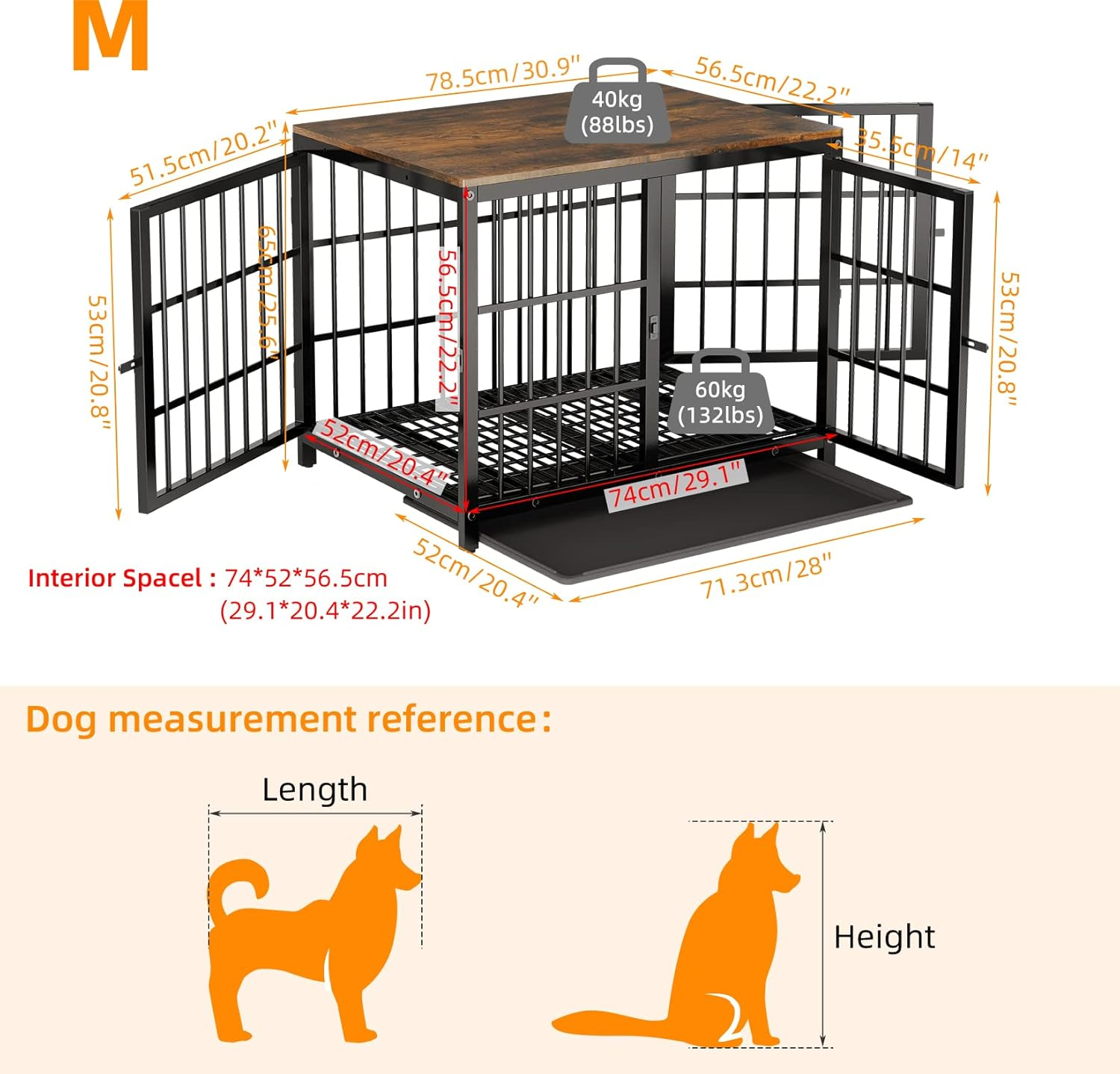 Bingopaw Wooden Dog Crate Indoor: 30Inch Furniture Style Pet Cage Pet Kennel End Table with Three Doors and Removable Tray for Small Medium Dogs Black image number 2