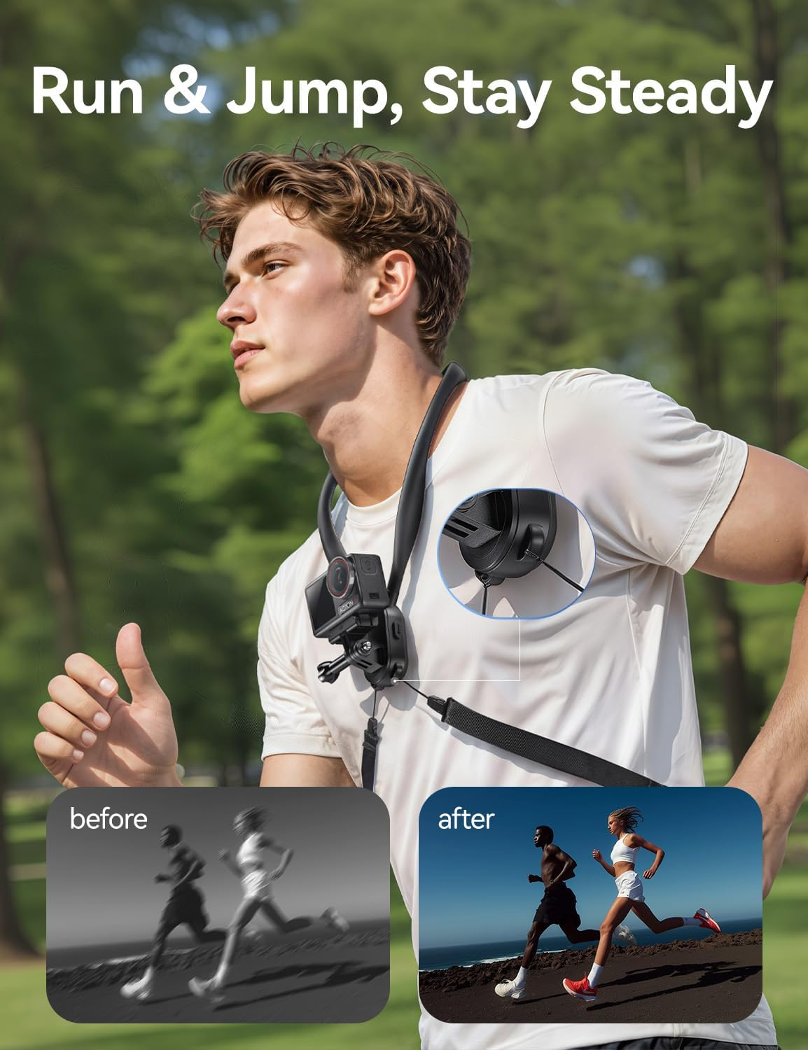 Llano Magnetic Neck Mount with Adjustable Chest Strap for Gopro 13/12/11/10/9, DJI Osmo Action 5/4/3, Insta360 X5/X4/X3/Ace Pro 2, AKASO, Comfortable Air Cushion and Ergonomic Design, POV Vlogging image number 4