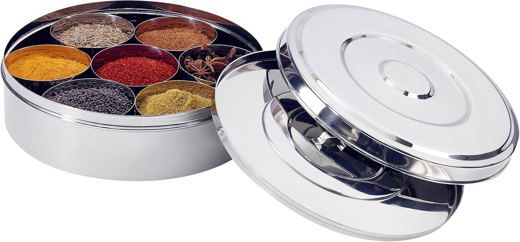 7116 Spice Box/Masala Dabba with 7 Comparments and 2 Stainless Steel Lid, 22 Cm, Silver image number 3