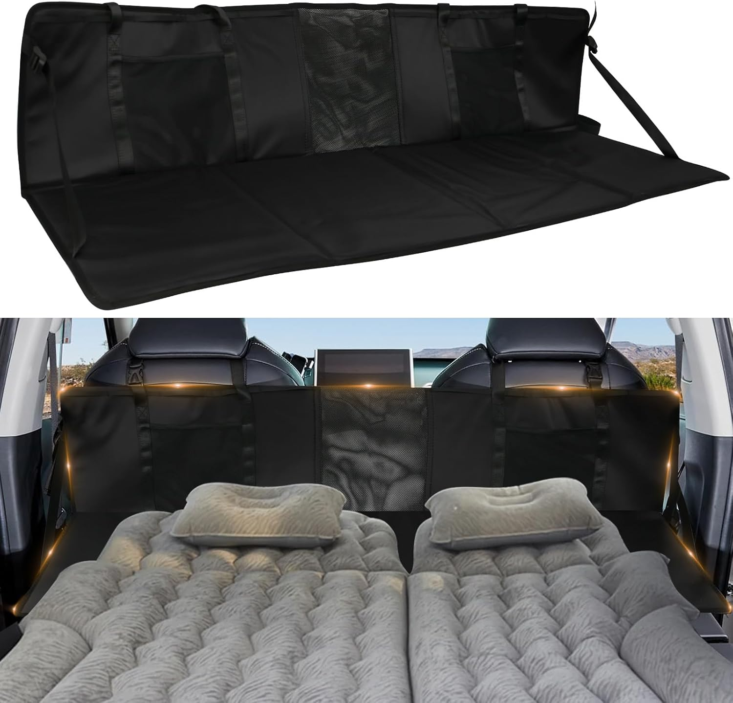 Back Seat Extender Compatible with Tesla Model Y/3 & Most SUV, Camping Rear Seat Mattress Bottom Extension, Travel Back Bed Platform Extension Plate, Sleeping Head Protection