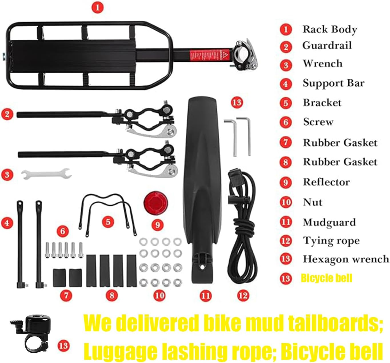 Rear Bike Rack， Bicycle Cargo Rack，Bike Accessories， Full Quick Release Adjustable Bicycle Carrier Bike Luggage Rack for Back of Bike Aluminum Alloy 110Lbs Capacity image number 6