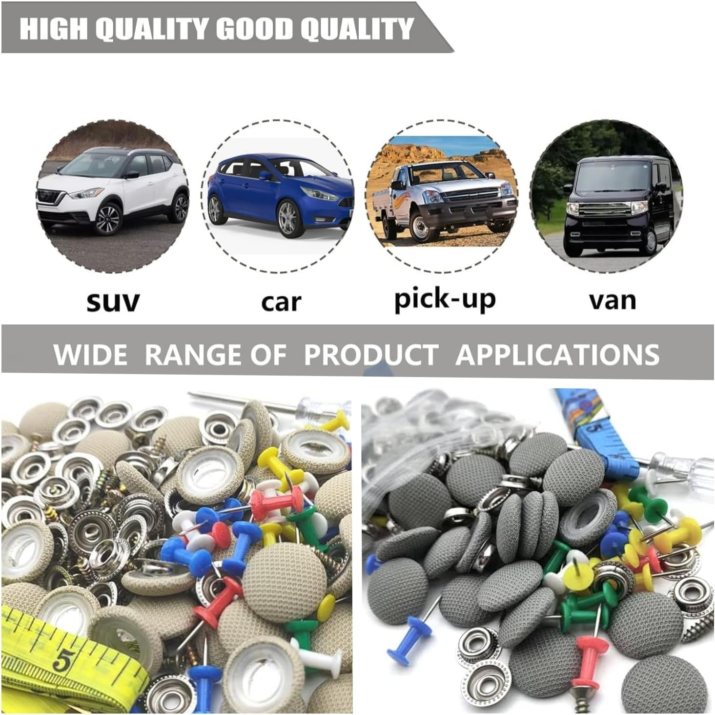60 Pcs Automotive Car Roof Headliner Repair Kit, Universal Auto Roof Snap Rivets Repair Button Retainer Design for with Installation Tool and Fit All Cars Roof Flannelette Fixed (Gray) image number 4