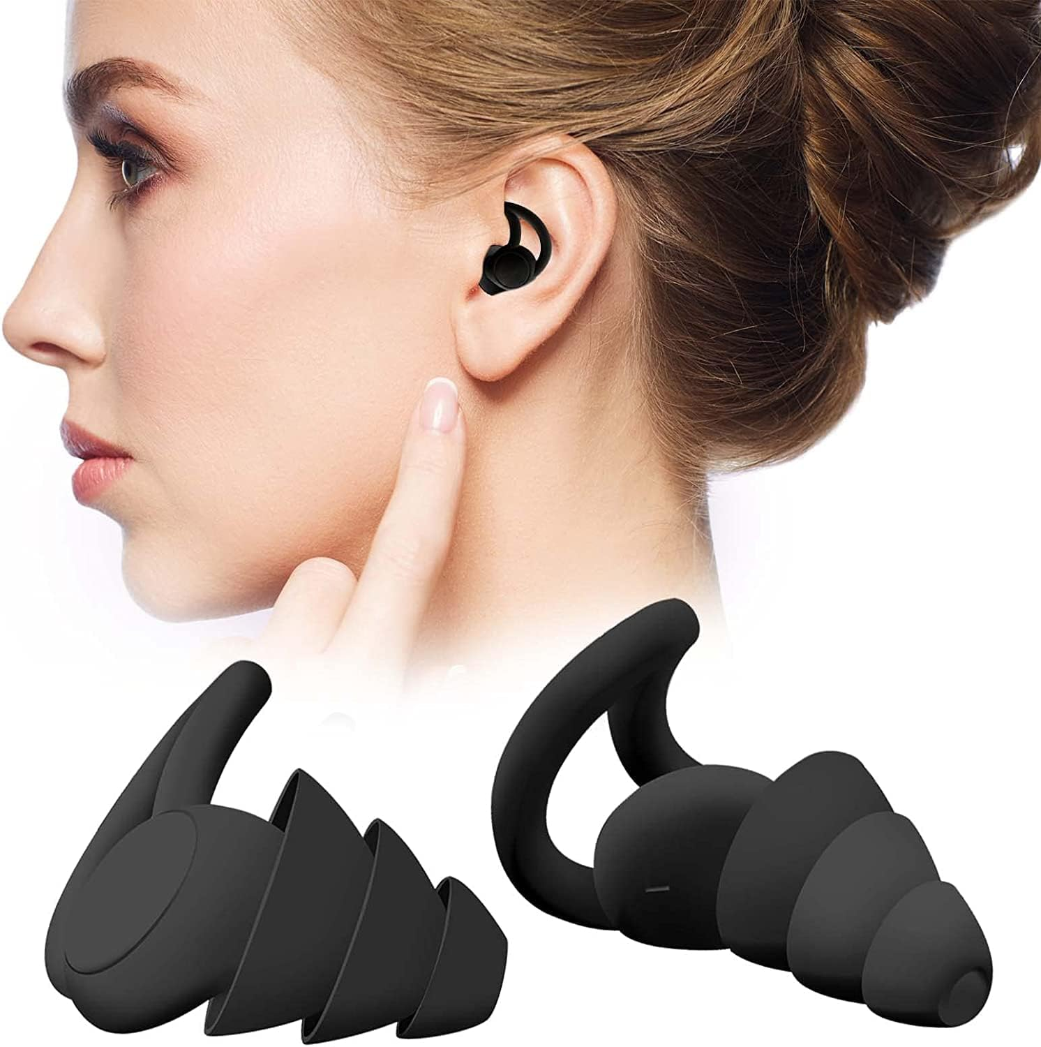 WININMETA Ear Plugs for Sleeping Noise Cancelling, Reusable Soft Silicone Ear Plugs for Noise Reduction, Washable Hearing Protection for Sleep Snoring, Work, Travel, Concert, Motorcycle, Black image number 3