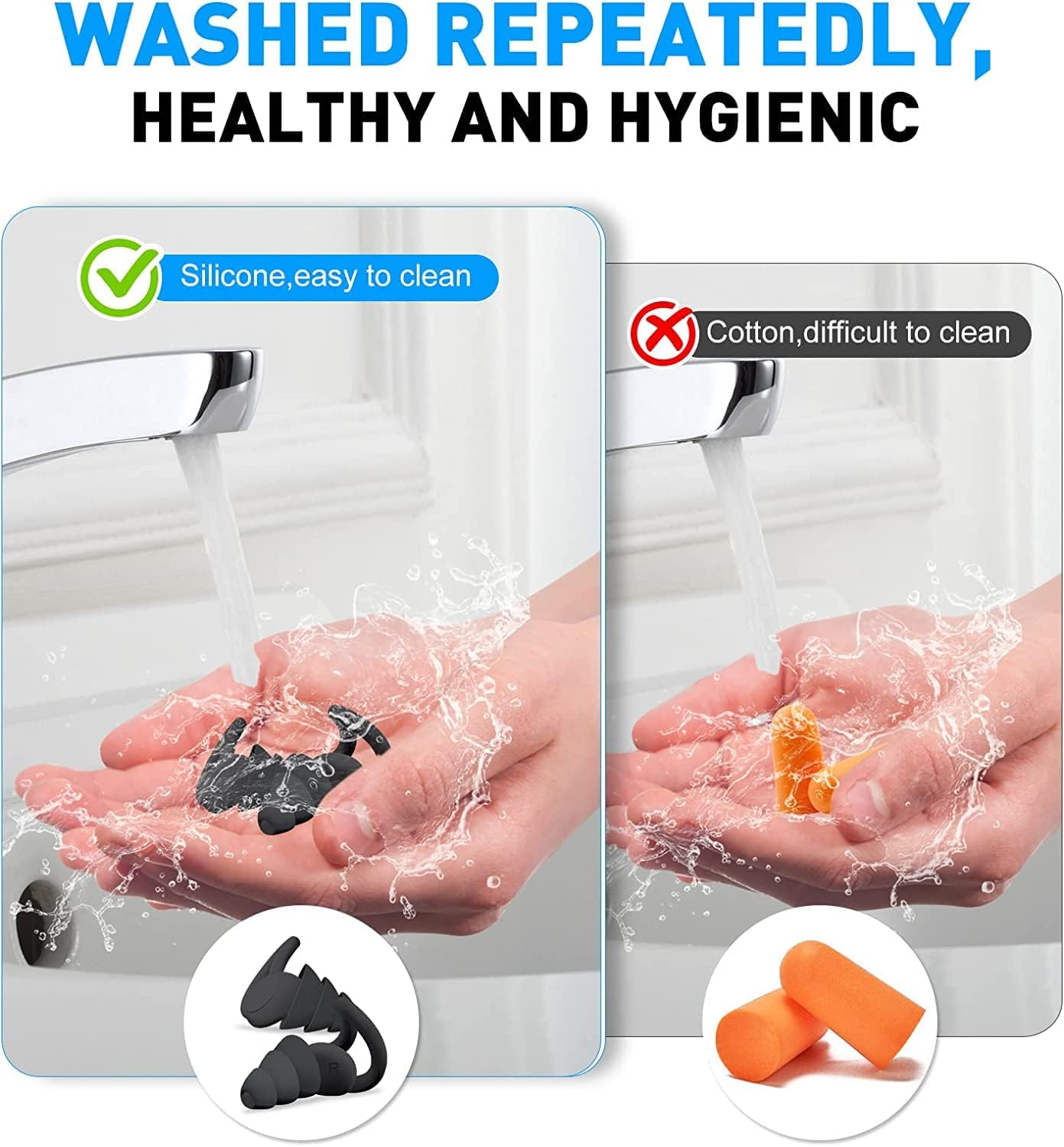 WININMETA Ear Plugs for Sleeping Noise Cancelling, Reusable Soft Silicone Ear Plugs for Noise Reduction, Washable Hearing Protection for Sleep Snoring, Work, Travel, Concert, Motorcycle, Black image number 5